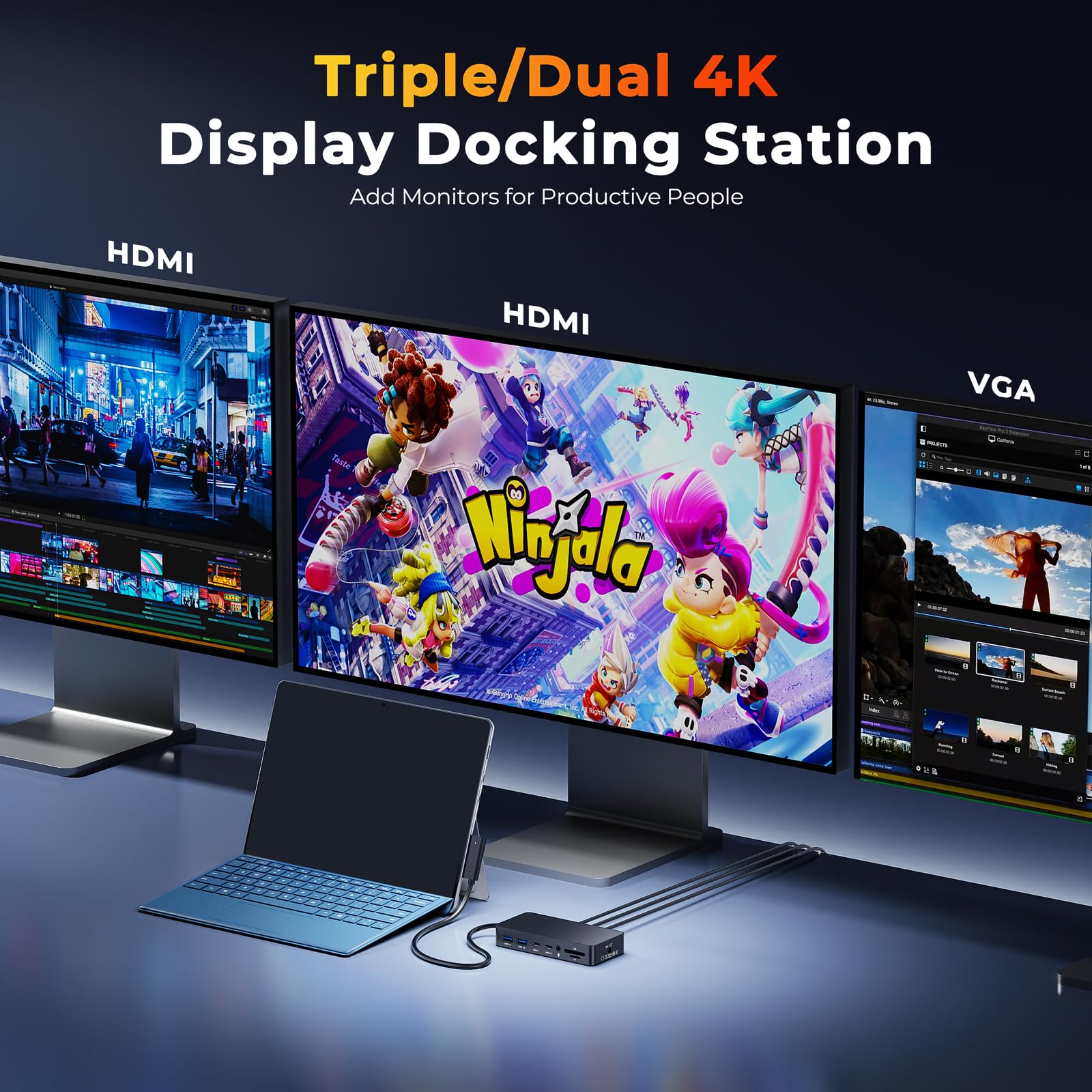 Neues Surface Dock 2 mit 72W Netzteil,12in1 Surface Dockingstation mit Dual HDMI 4K +VGA für Surface pro 11/10/9/8/X/7/6/5/4/3,Surface Laptop 7/6/5/4/3/2/1,Surface Laptop Go 1/2/3,Book 1/2/3
