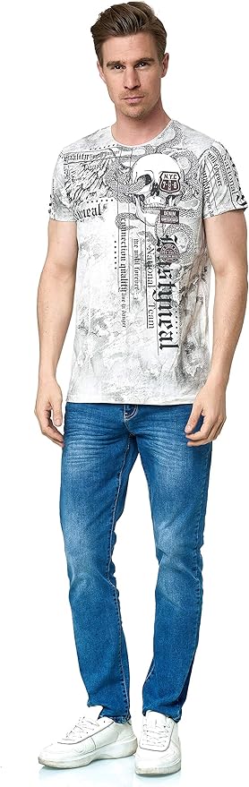 FRANCO RENZO trendy ronde hals skull T-shirt met steentjes zwar