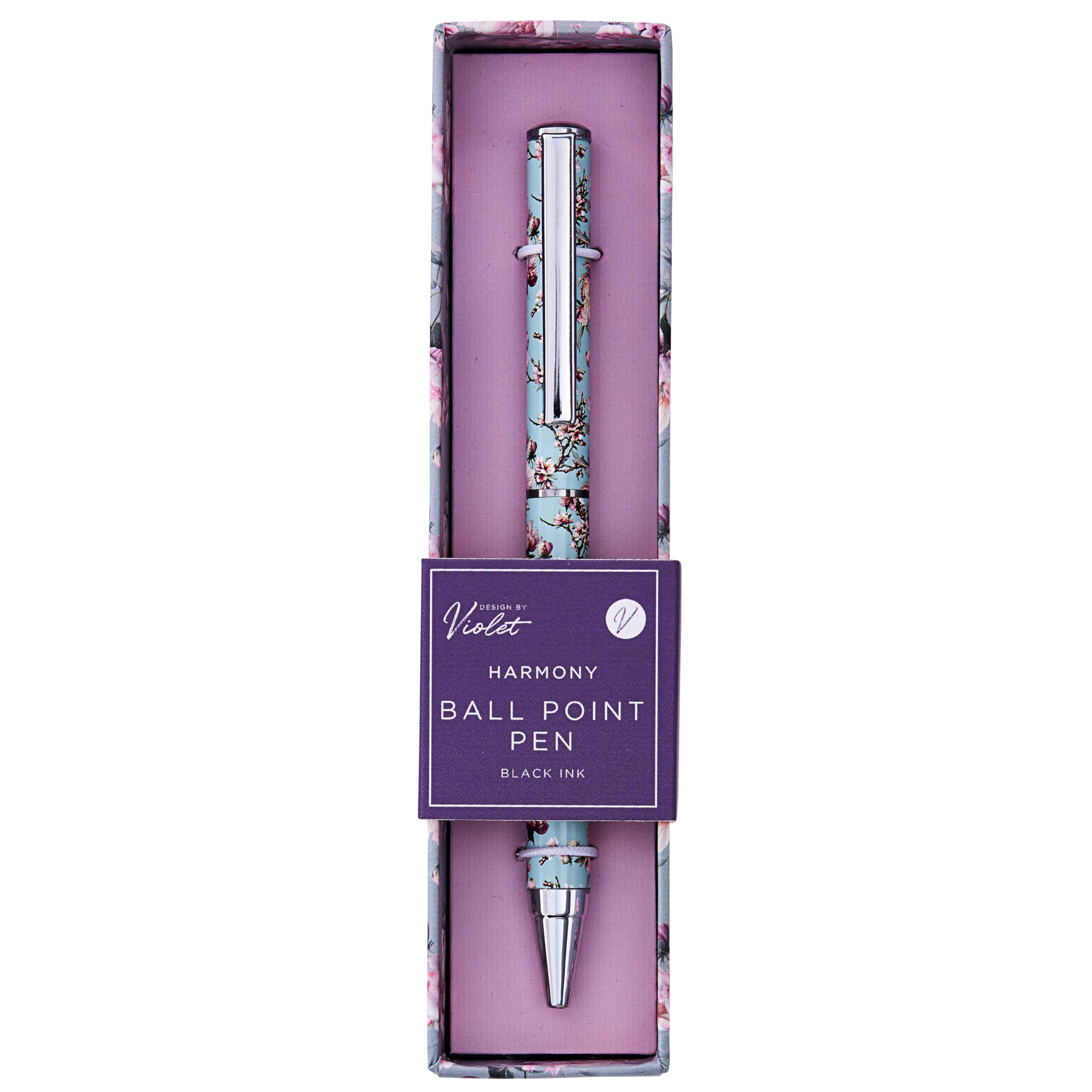 Design By Violet Harmony Double Pack Pens, Light Blue & Light Pink Ballpoint Pens with Floral Pattern & Clip - Image 3