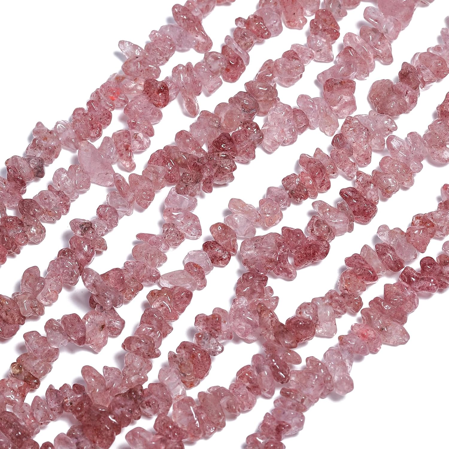 30in Strawberry Quartz Natural Chip Stone Beads 5-8mm About 230pcs, Irregular Drilled Pink Bead for Bracelets Jewelry Making Supplies for Adults, DIY Crafts.