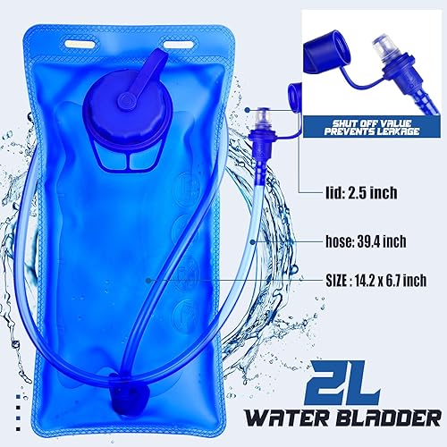 Miniatura 5 de Buryeah Paquete de 5 mochilas de hidratación con 5 unidades de bolsa de agua de 2 litros, mochila de agua ligera con vejiga de hidratación, mochila