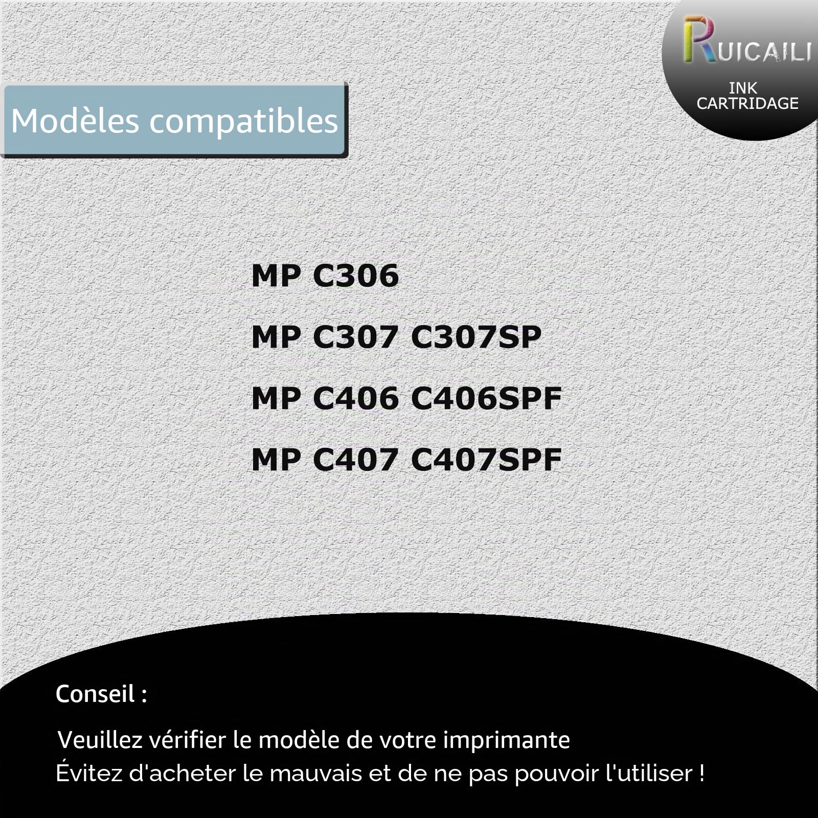 MP C306 MP C406 MP C407 Lot de 4 cartouches de toner de rechange compatibles avec imprimante Ricoh MP C306 MP C307 MP C406 MP C407 (noir, cyan, magenta, jaune)
