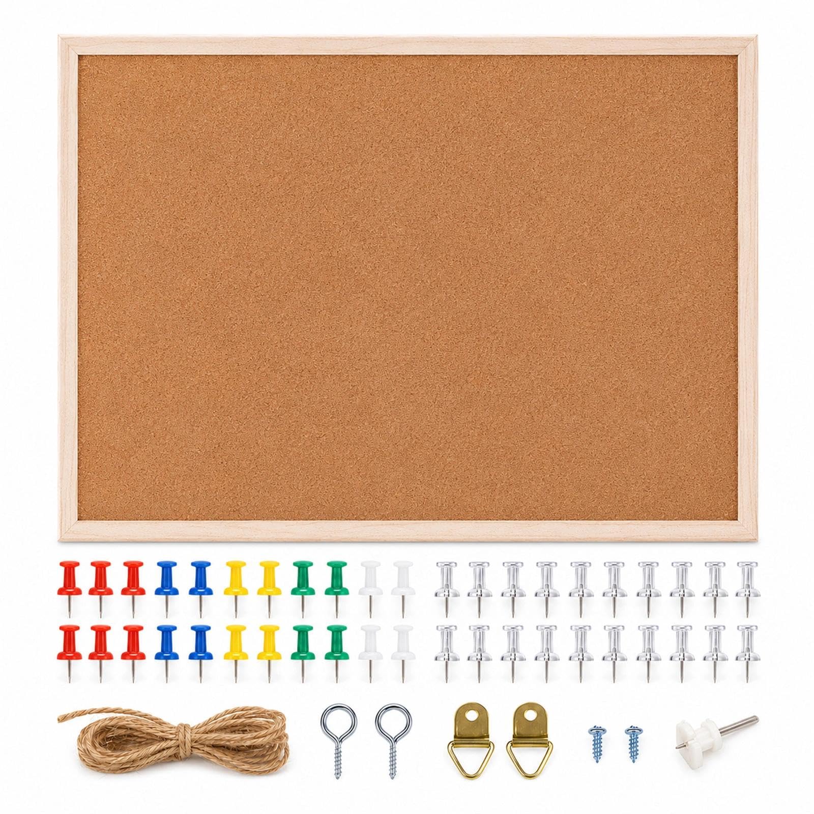 Cork Board Set, Pin Board with 100 Push Pins, Bulletin Memo Display