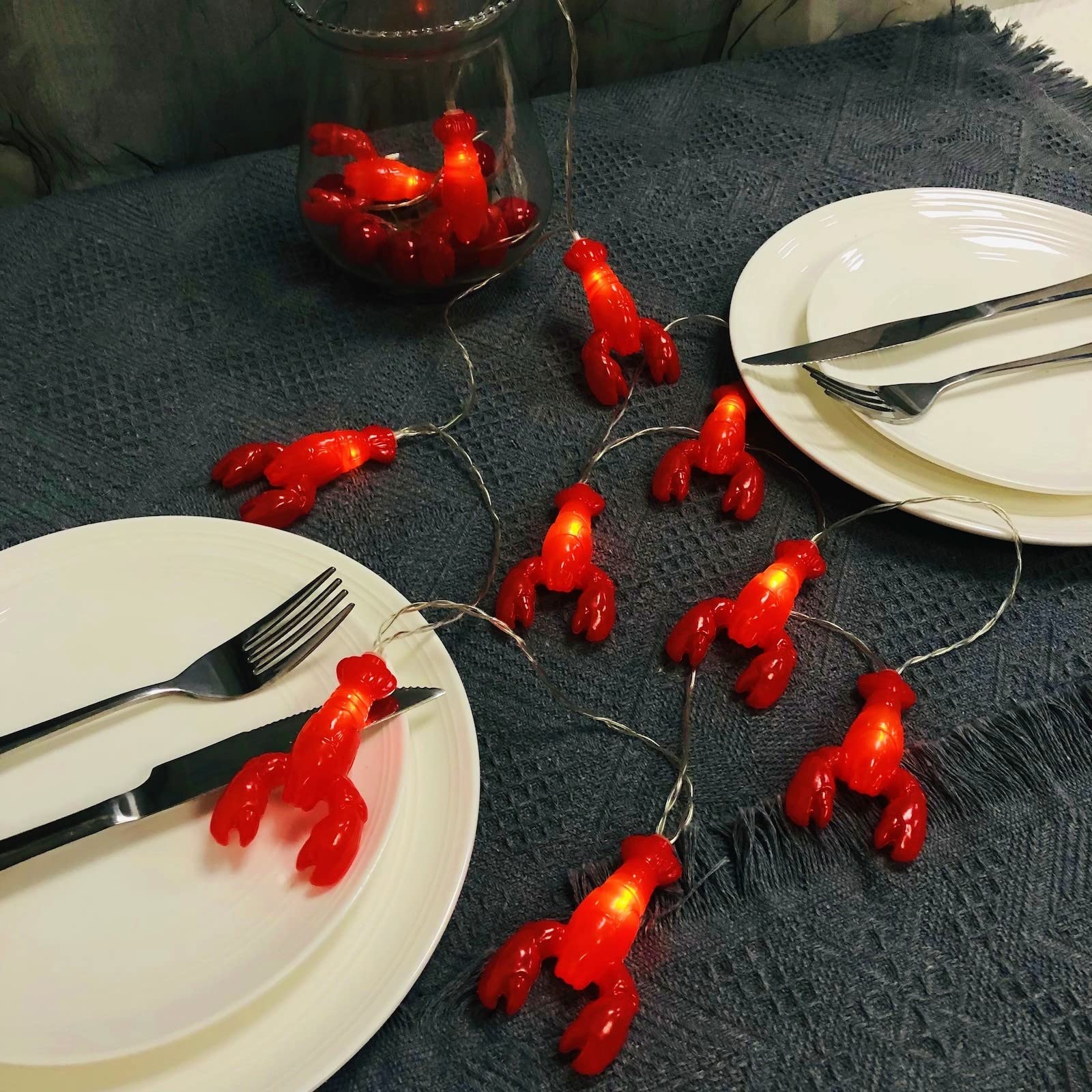 Guirlande lumineuse homard à piles 20 LED pour l'été, le camping, un mariage, un anniversaire, une chambre à coucher, une fête à la maison (3 m/20 LED, homard)