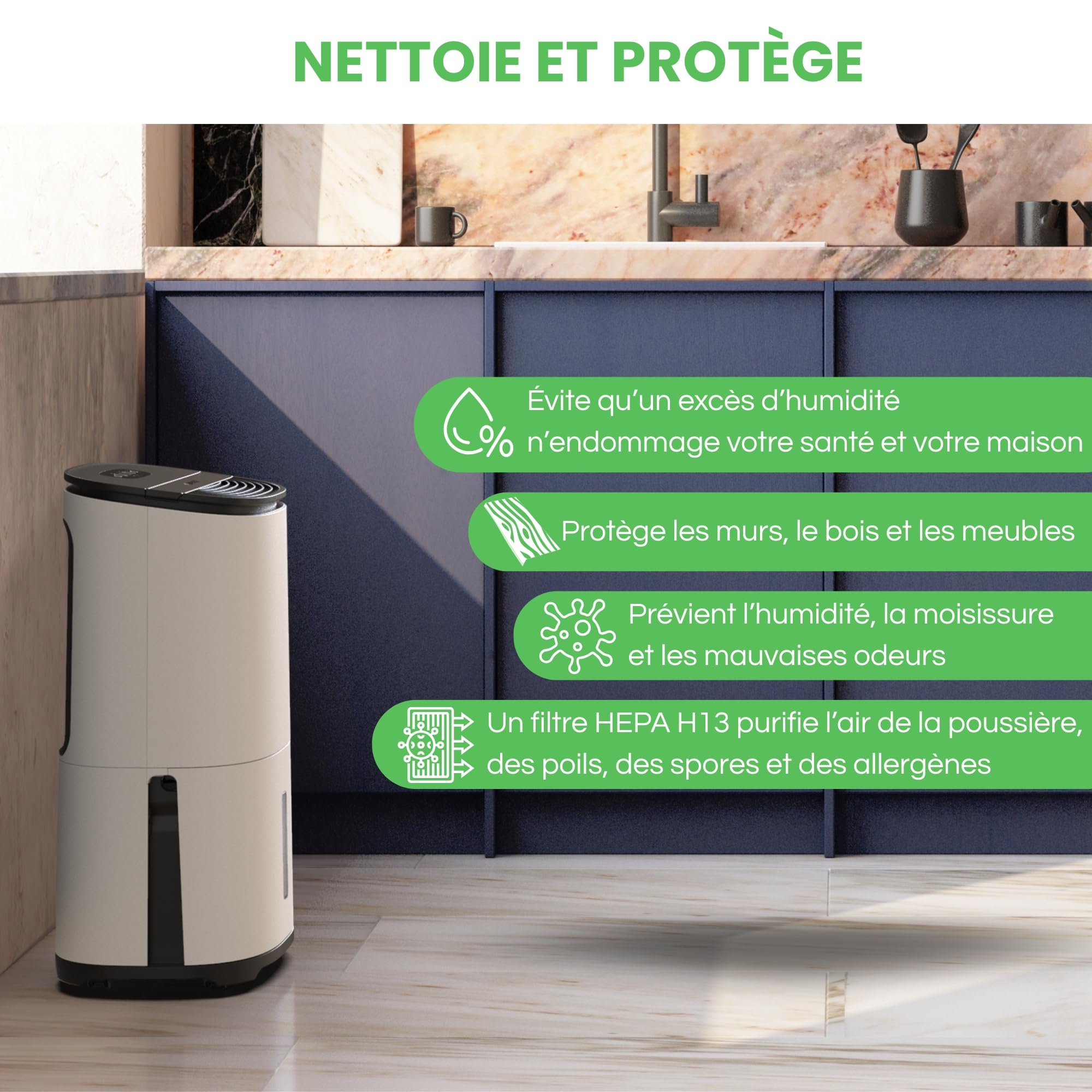 Meaco AreteOne® 10L Déshumidificateur & Purificateur d'air HEPA pour une grande maison de 42m² Élimine la condensation et l'humidité et purifie l'air