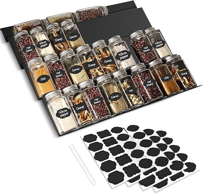 Spice Drawer Organizer, Expandable Spice Rack Tray 4 Tier Adjustable