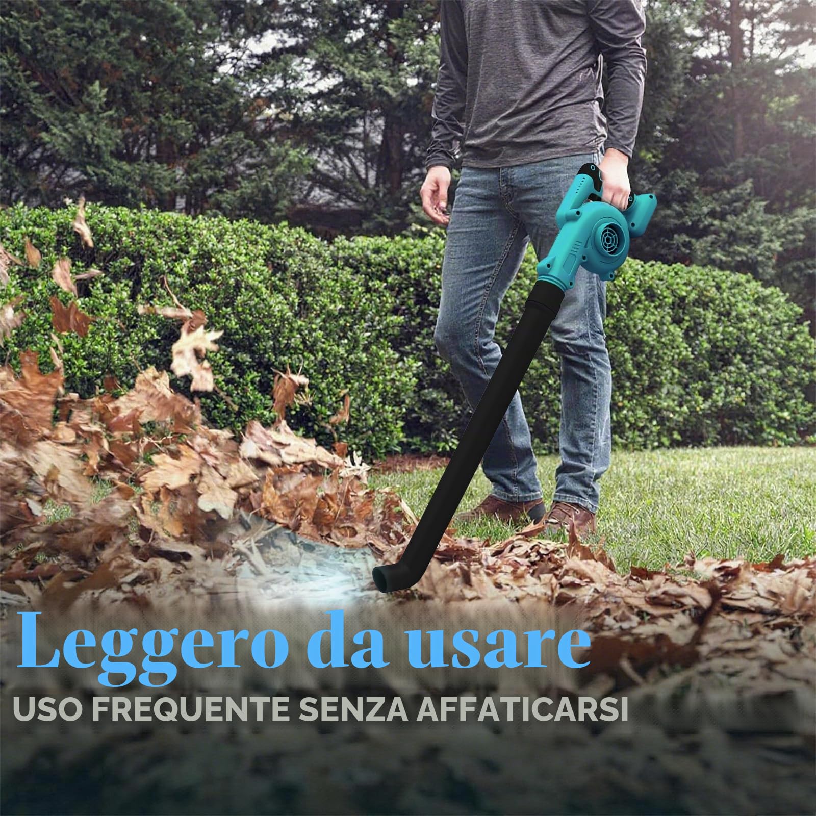 Soffiatore a batteria, con 2 3000 mAh, 18 V, 2 in 1, leggero soffiatore elettrico e tettarella per la cura del prato, bolle di foglie, auto, rimozione della polvere negli angoli, uso