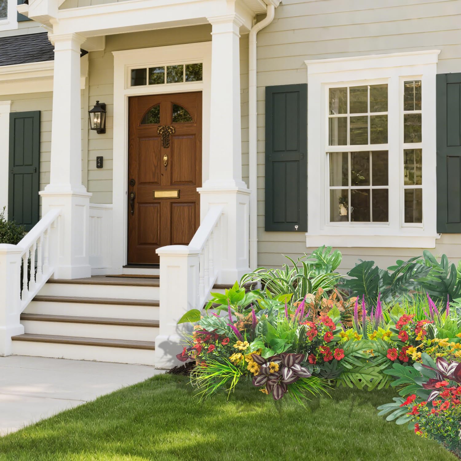 20PCS Fake Flowers UV Resistant Artificial Plants & Faux Shrubs - Outdoor Plastic Greenery Stems for Garden Porch, Window Box Planter, Home Decor(Pot Not Included) - Image 7