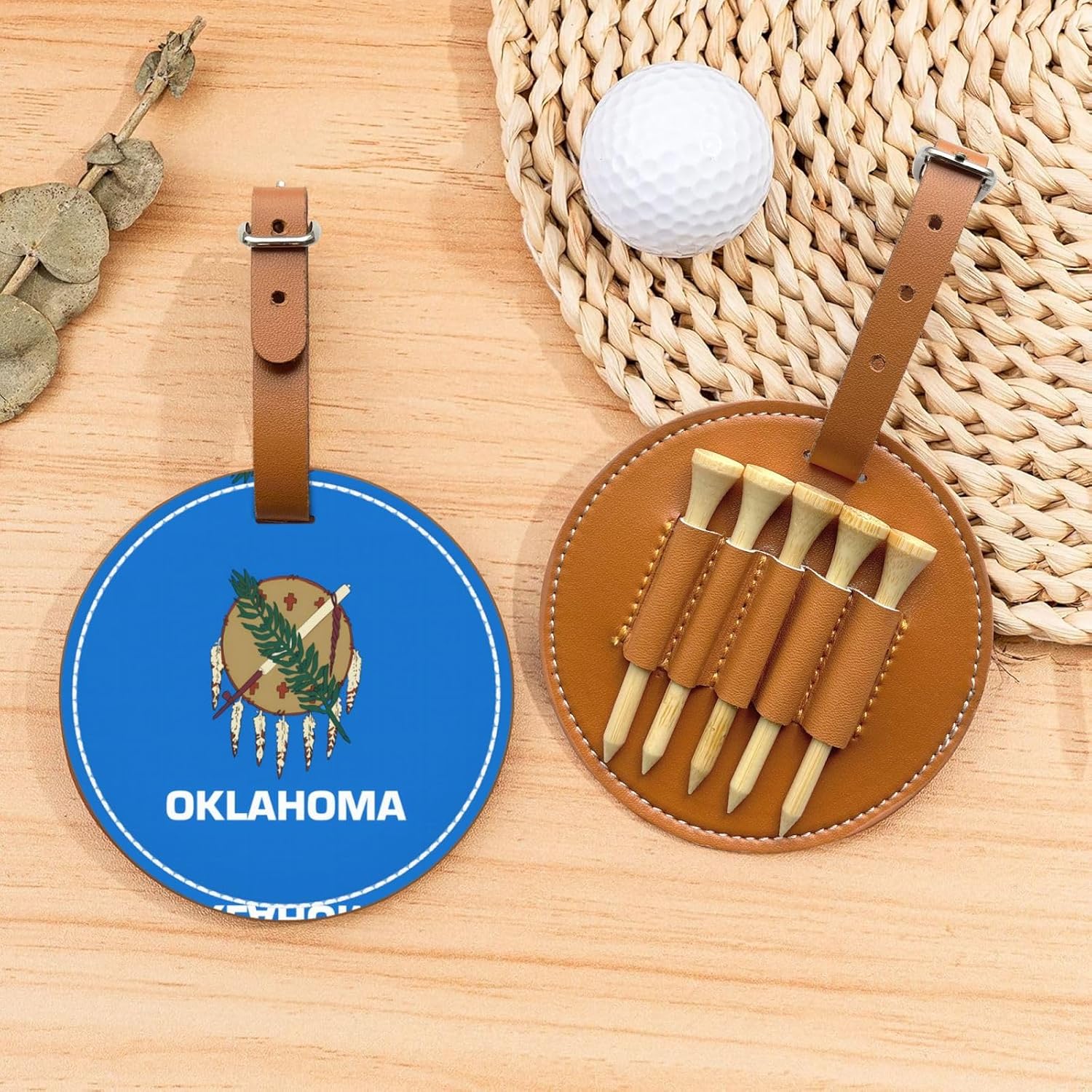Oklahoma State Flag Brown Printed Golf tee Storage Bag - Portable Design, Easy to Organize tee