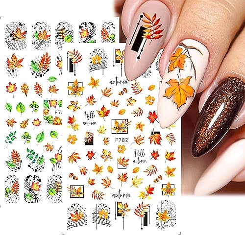 Miniatura 3 de 6 hojas de calcomanías de arte de uñas de otoño, calcomanías de hojas de arce, calcomanías autoadhesivas 3D, calcomanías de uñas de otoño, hojas de