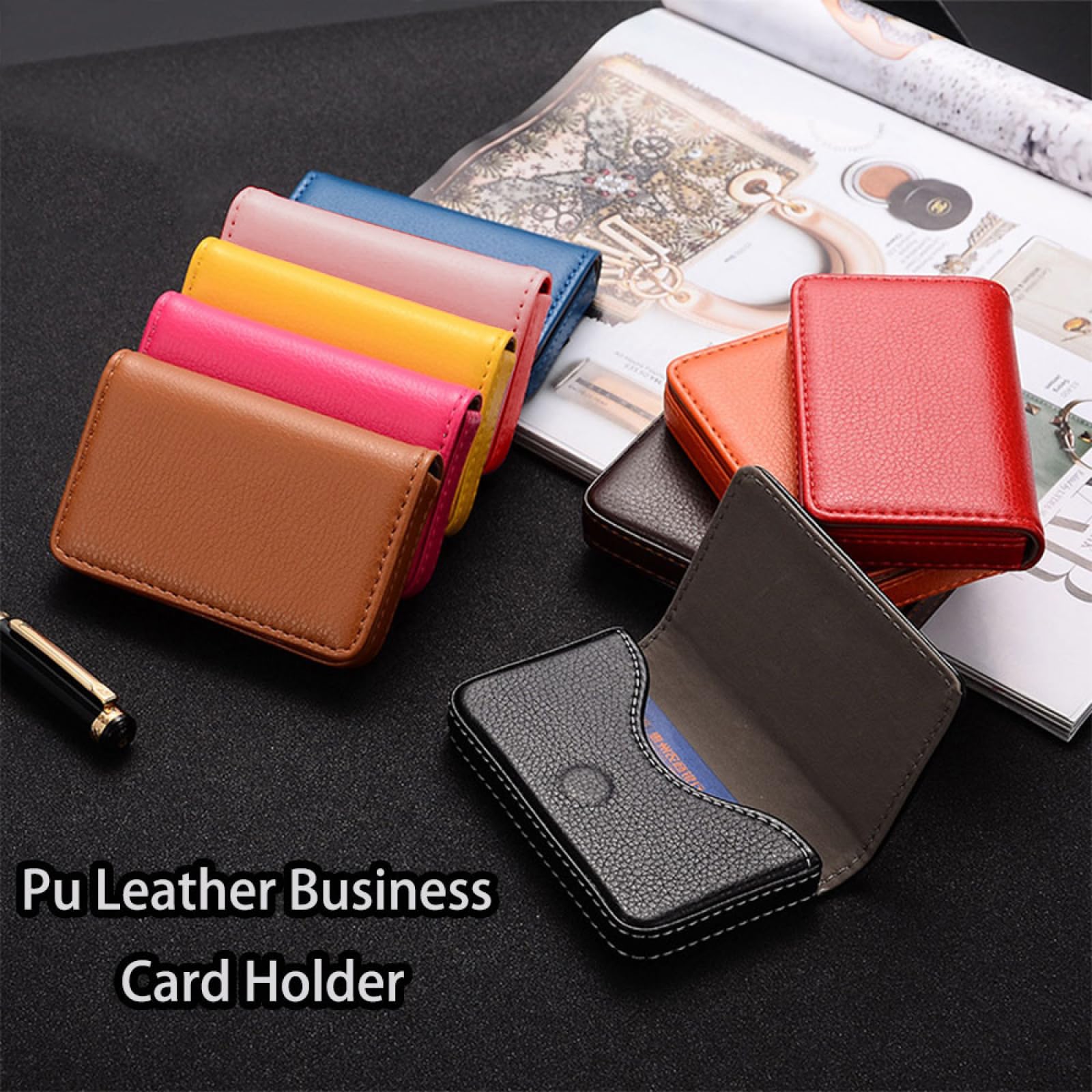 Funda de piel sintética para tarjetas de visita, soporte magnético para tarjetas de nombre, adecuado para hombres y mujeres, Blue