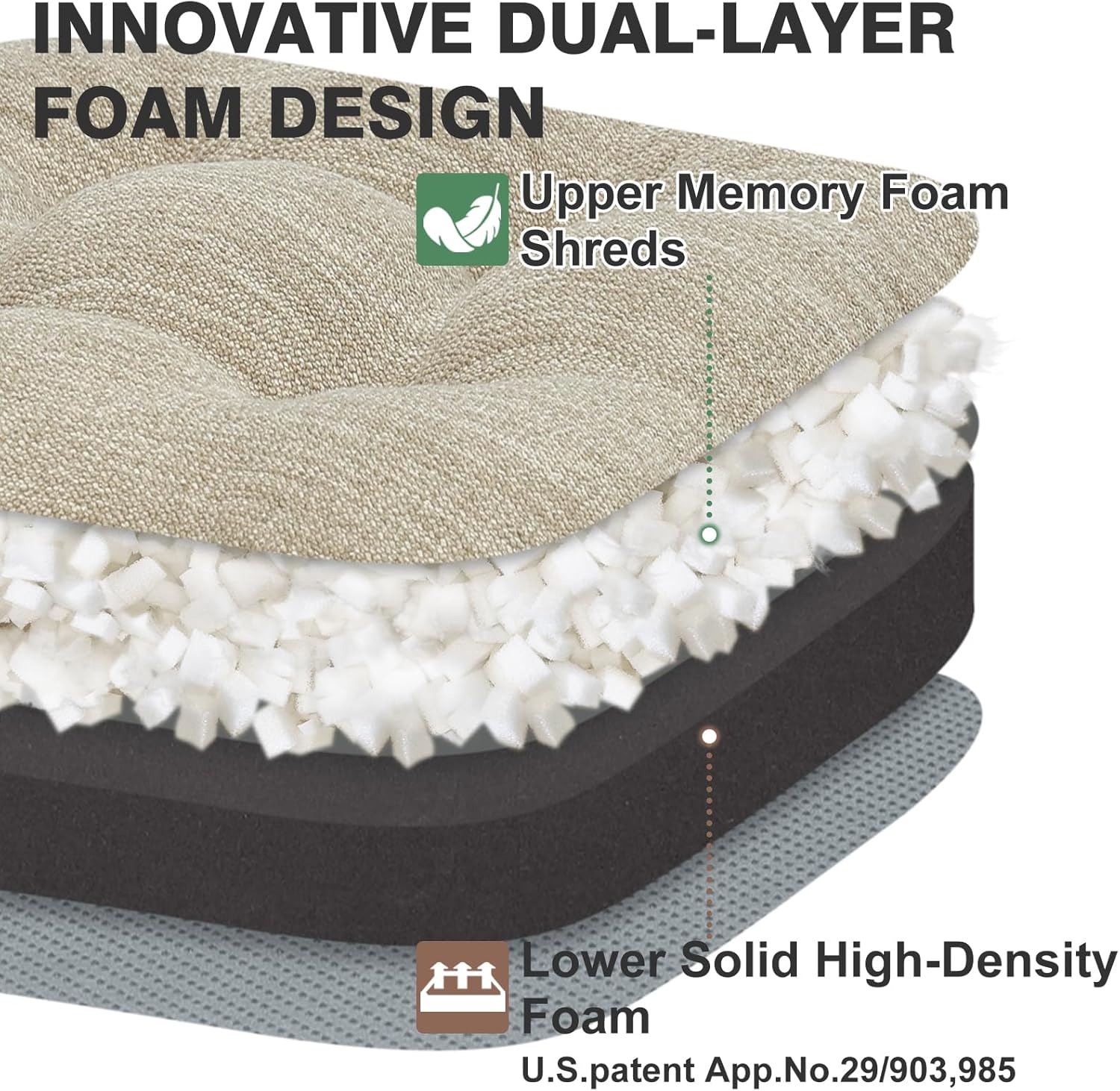 Shinnwa Dining Chair Cushions Set of 4, Dual-Layer Memory Foam Kitchen Chair Cushions, Patented Design Seat Pads with Ties, 16.5 x 16.5 x 3.5in, 4 Pack, Beige - Image 2