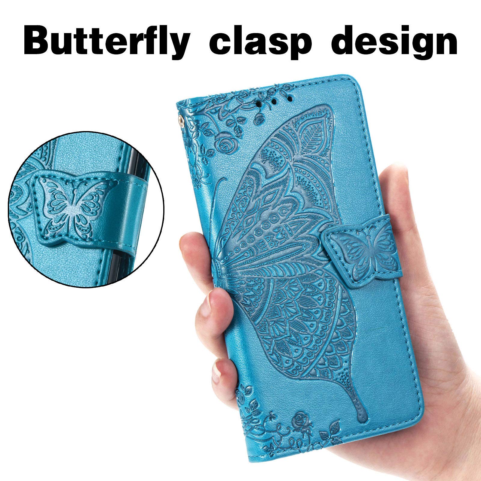 DESSEN Cover Honor Magic 6 Lite 5G / Magic6 Lite / X9b – Custodia Portafoglio In Pelle Con Farfalla E Supporto (Blu) - 2