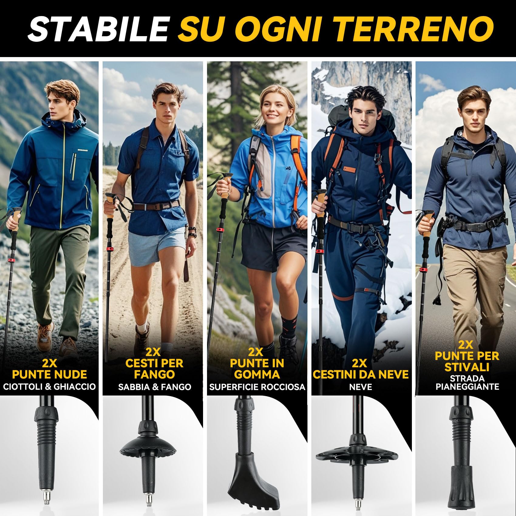 UnderwoodAggregator Bastoncini da Trekking in Fibra di Carbonio - 2 Bastoncini Regolabili e Leggeri per Uomo e Donna, Bastoni da Camminata Pieghevoli con Blocco Rapido, Compatti per Escursionismo