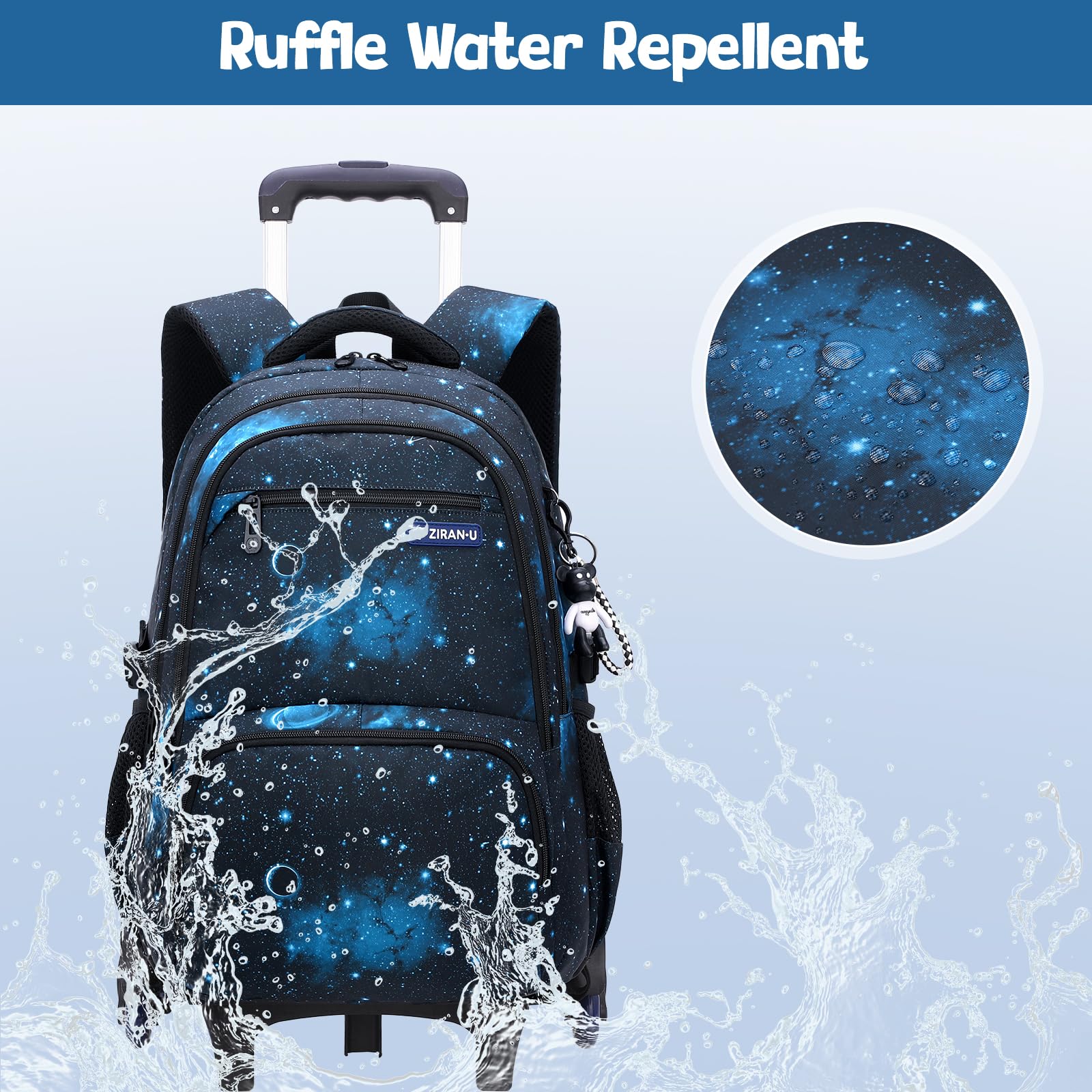 Amythe Mochilas Escolares para Niños Adolescentes 3 Pcs Mochila con Ruedas Grande, Carro para Mochilas 6 Ruedas para Viajes y Escuela, Sets de Mochila Trolley, 32x19x48cm, Azul