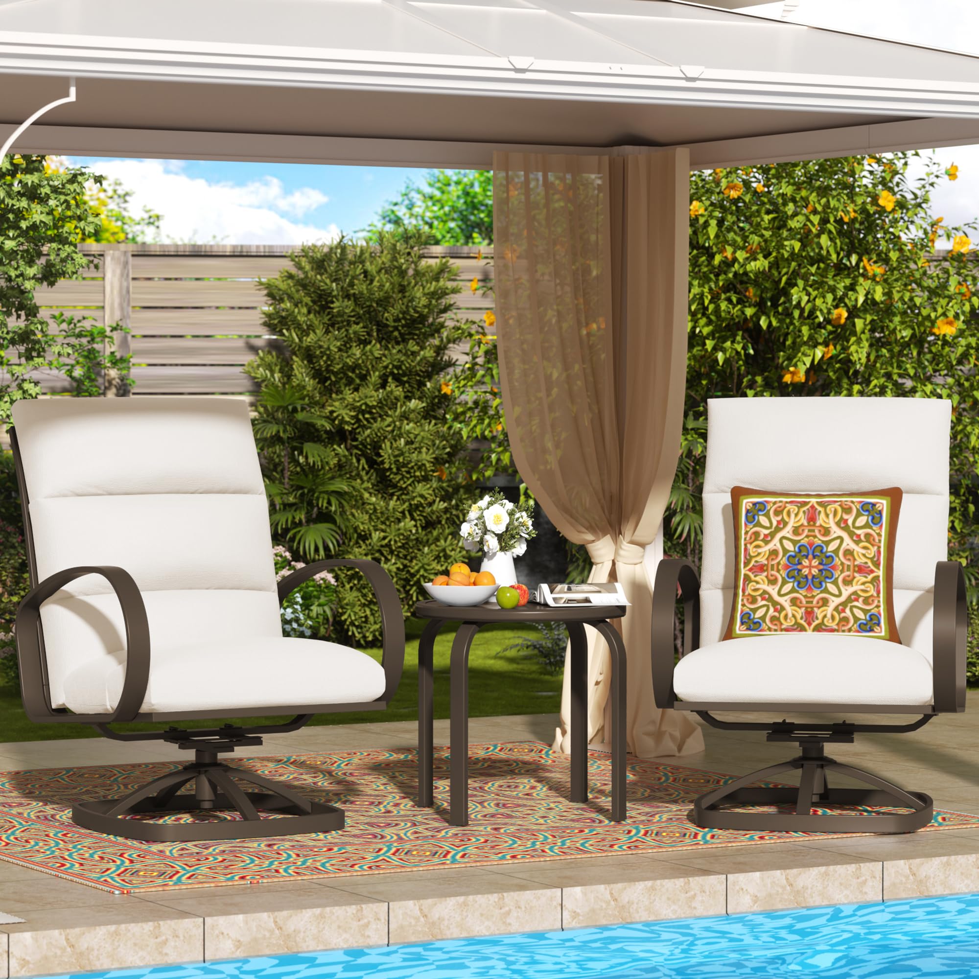 NATURAL EXPRESSIONS Patio Bistro Set, 3 Piece Outdoor Swivel Glider Rocking Chairs, Conversation Furniture with 2 Highback Rockers, 1 Table and 5"