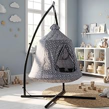 MAMIZO Hanging Chair with Frame Outdoor and Indoor 150 kg Hanging Cave, 213 x 112 x 112 cm Hammock, Hanging Play Tent, Swing Garden, Camping Hanging Tent, int LED Lights, with Inflatable Cushion