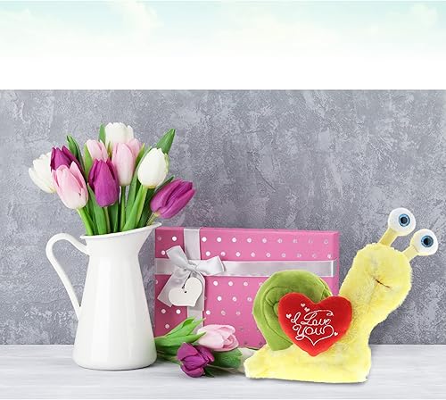 Miniatura 5 de DolliBu Caracol amarillo de peluche con texto en inglés "I Love You", bonito regalo de animal de peluche para el día de San Valentín, cumpleaños,