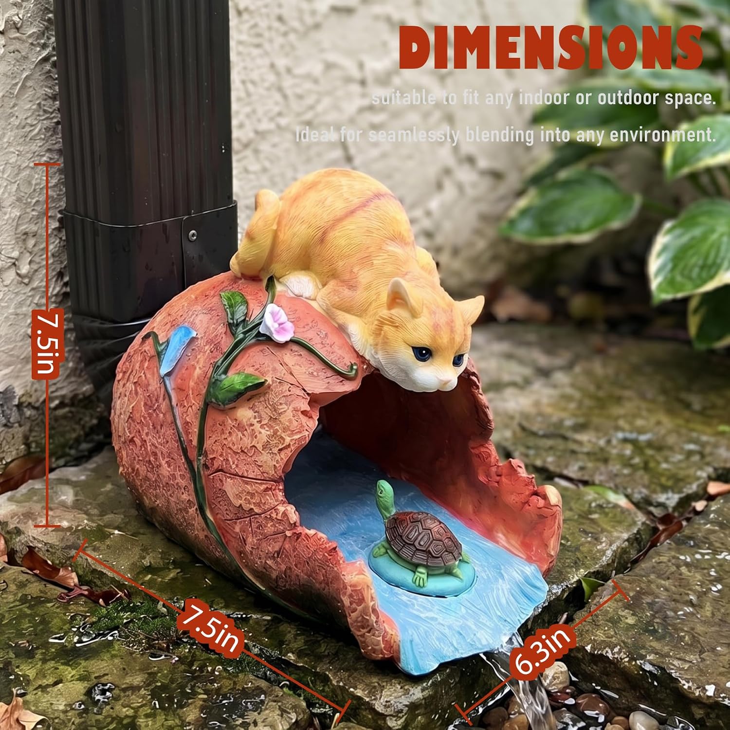 Elenon Cat Decorative Gutter Downspout Extension Statue, Kitten Gutter Guardian Rain Downspout Extender, Garden Splash Block Outdoor Sculpture for 3" × 4" Down Spouts Decor