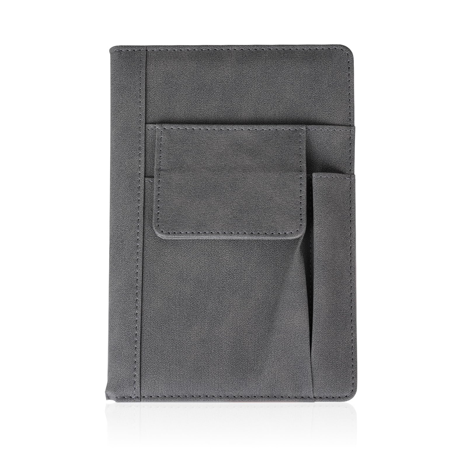 1Pc PU Leather Book Cover with 100 Sheets Inner Paper A5 Reusable Notebook Protector with Pen Pocket 22×15cm Waterproof Book Sleeve for Classmate Friends Colleagues Book Lovers Gifts (Grey)
