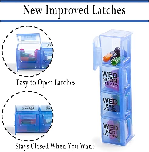 Miniatura 10 de GMS Recordatorio semanal de píldoras 4 veces al día para medicamentos, vitaminas, suplementos y otras píldoras, incluye 7 pastilleros extraíbles en