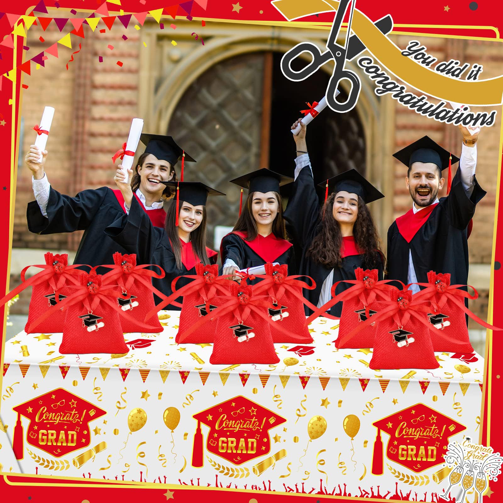 Sonekin 50pz Bomboniere Laurea, Rosso Sacchetti Laurea (Stile A-50pz) | Facile da Assemblare, Ben Fatto, Facile da Chiudere, Pensato per Cerimonie di Laurea, Molto Carino, Bomboniere Perfette