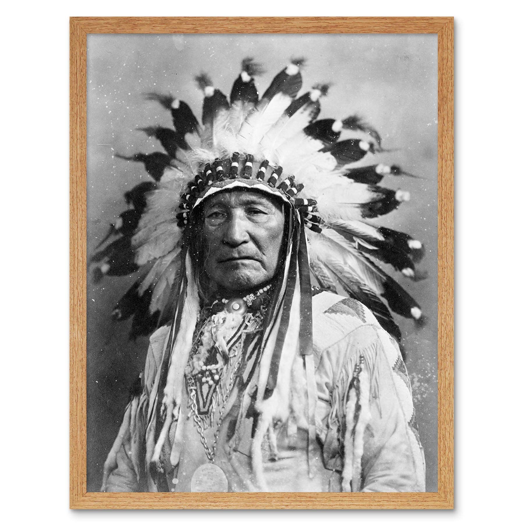 Wee Blue Coo Vintage Native American Dian Mountain Chief Art Print Framed Poster Wall Decor 12X16 Inch