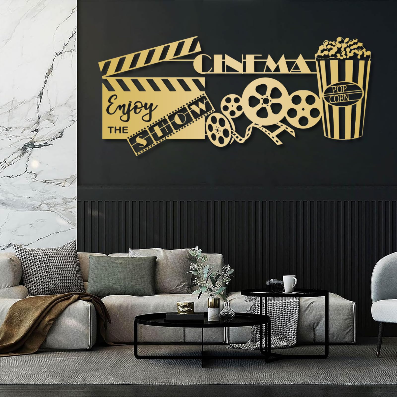 Metalowa rolka filmowa dekoracja ścienna inspirowana kinem metalowa sztuka ścienna kino domowe dekoracja ścienna do salonu medialnego biura czarny 24 dł. x 10 W