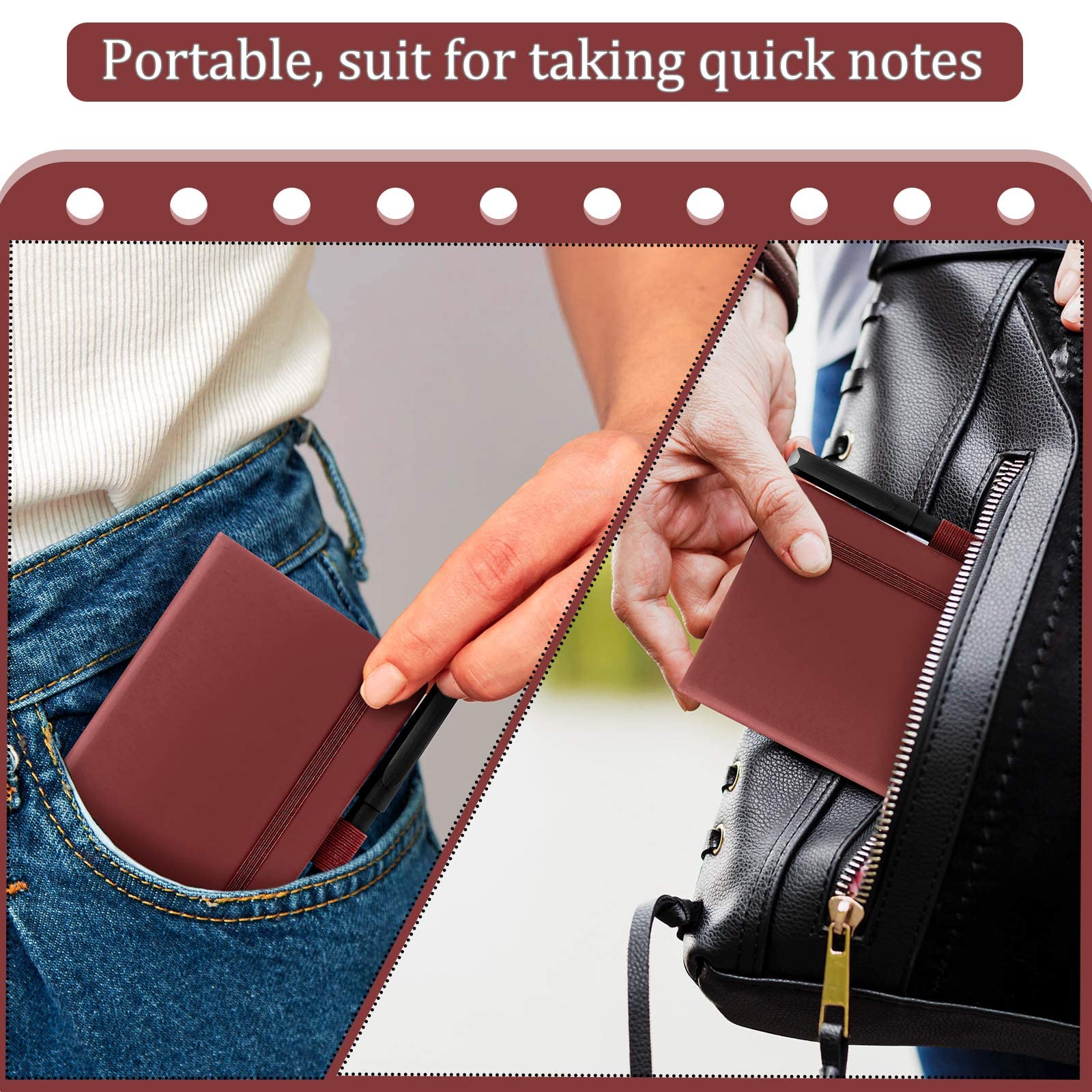 Lot de 36 carnets de poche avec stylos A6 - Joli petit journal ligné - Couverture rigide - Avec porte-stylo - Pour l'école et le bureau - 9,4 x 14 cm - Bordeaux