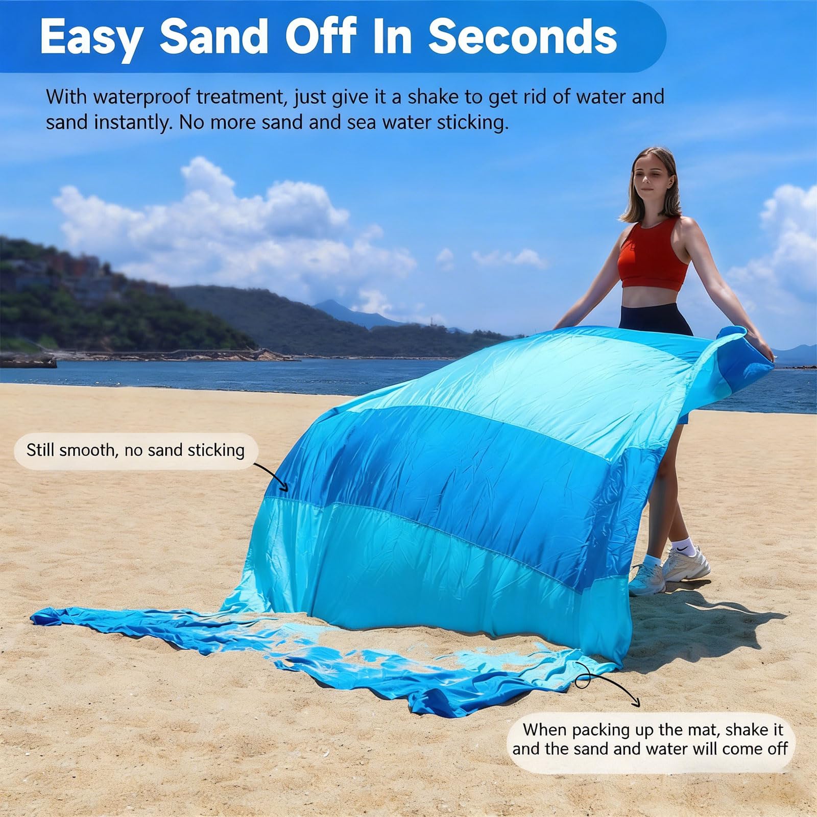 Couverture de pique-nique 116 x 108 pouces Couverture de plage Imperméable Pliable Tapis de Plage et pic Nique avec piquets de sol und Aufbewahrungstasche Léger et Lavable pour Plage,Parc,Voyage