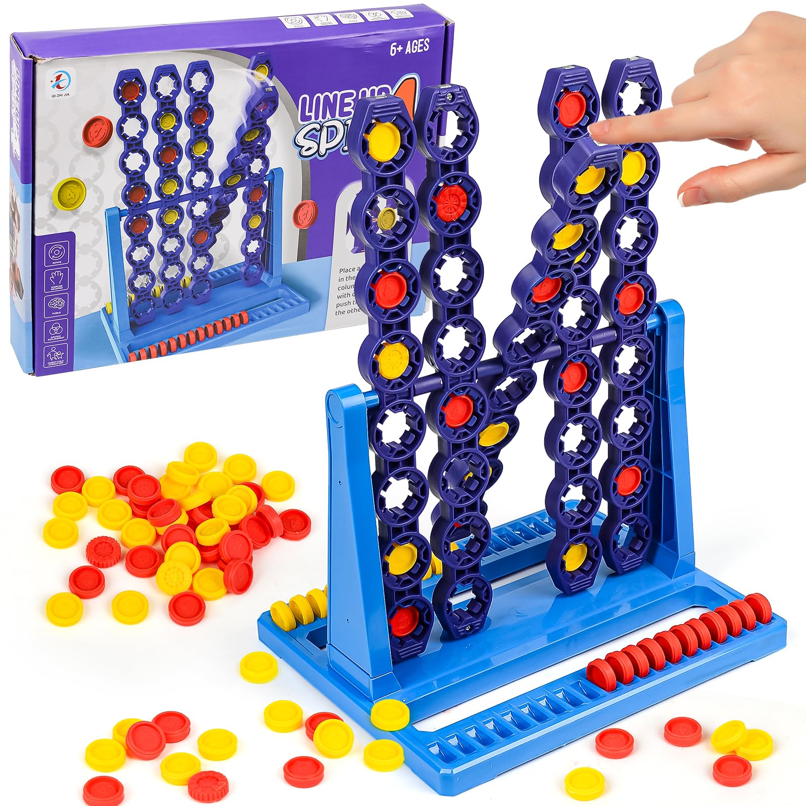 4 Spin Board Game for Adults or Kids, Spin Game, 2 Players Board Games with Features Spinning, Classic Fun Educational Family Games, Strategy Board Games for 8+ Year Olds