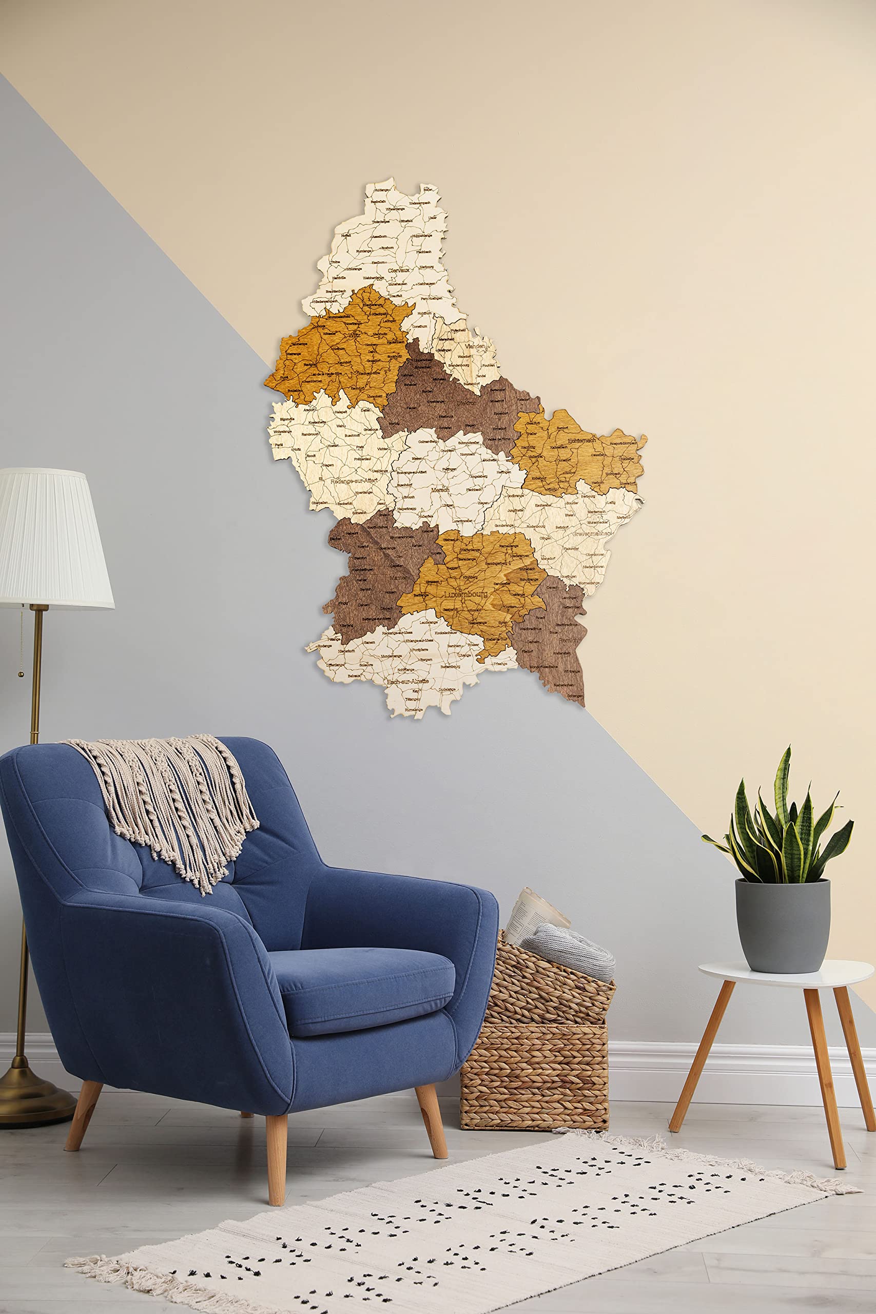 68travel Mapa de madera de Luxemburgo (49 x 70 cm), arte de pared grande multicapa con manchas naturales, para sala de estar, estudio, oficina