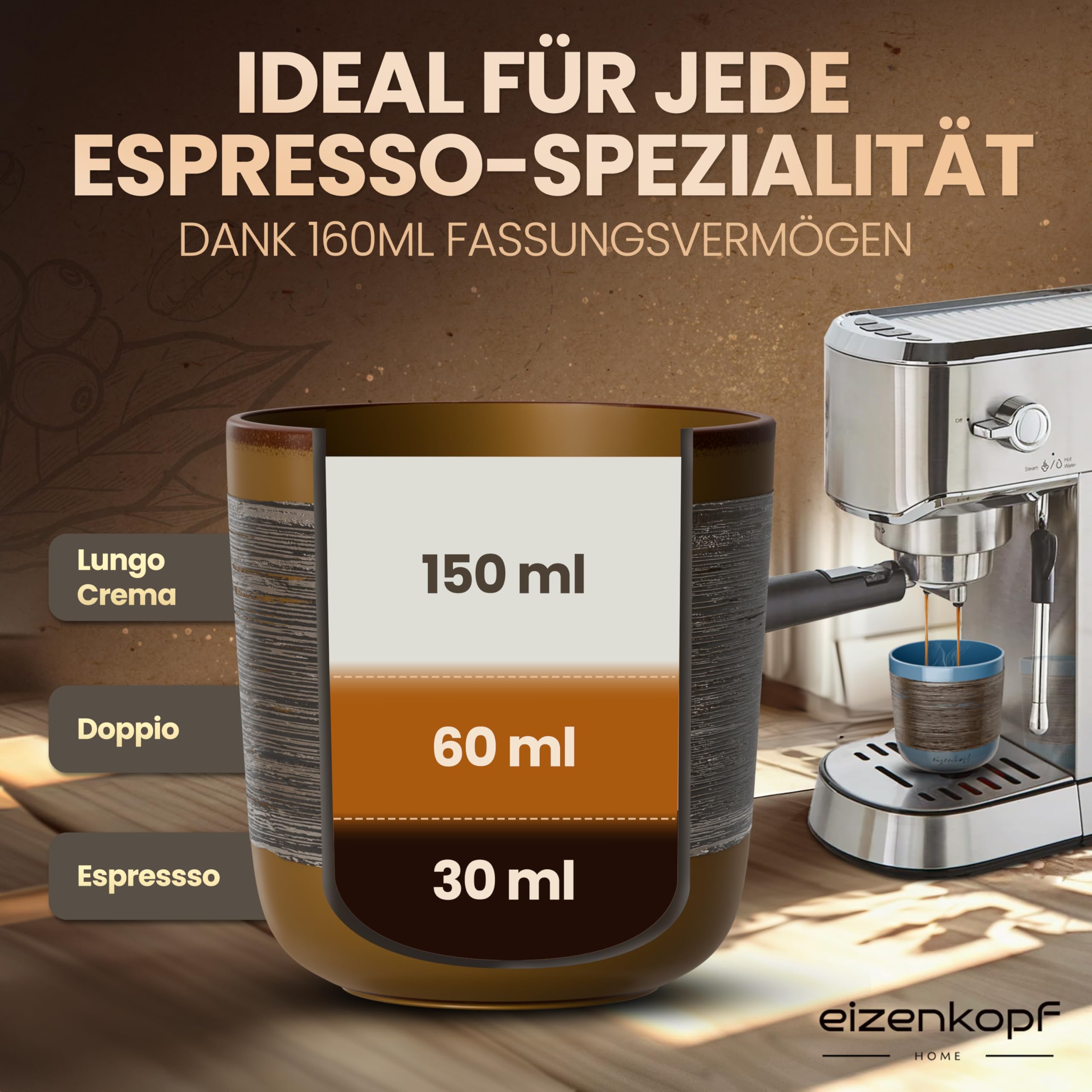 Design Espressotassen Set aus Handarbeit [4x160ml] für exklusiven Geschmack & Ihren individuellen Stil I Hochwertiges & robustes Espresso Tassen Set I Espressotassen dickwandig