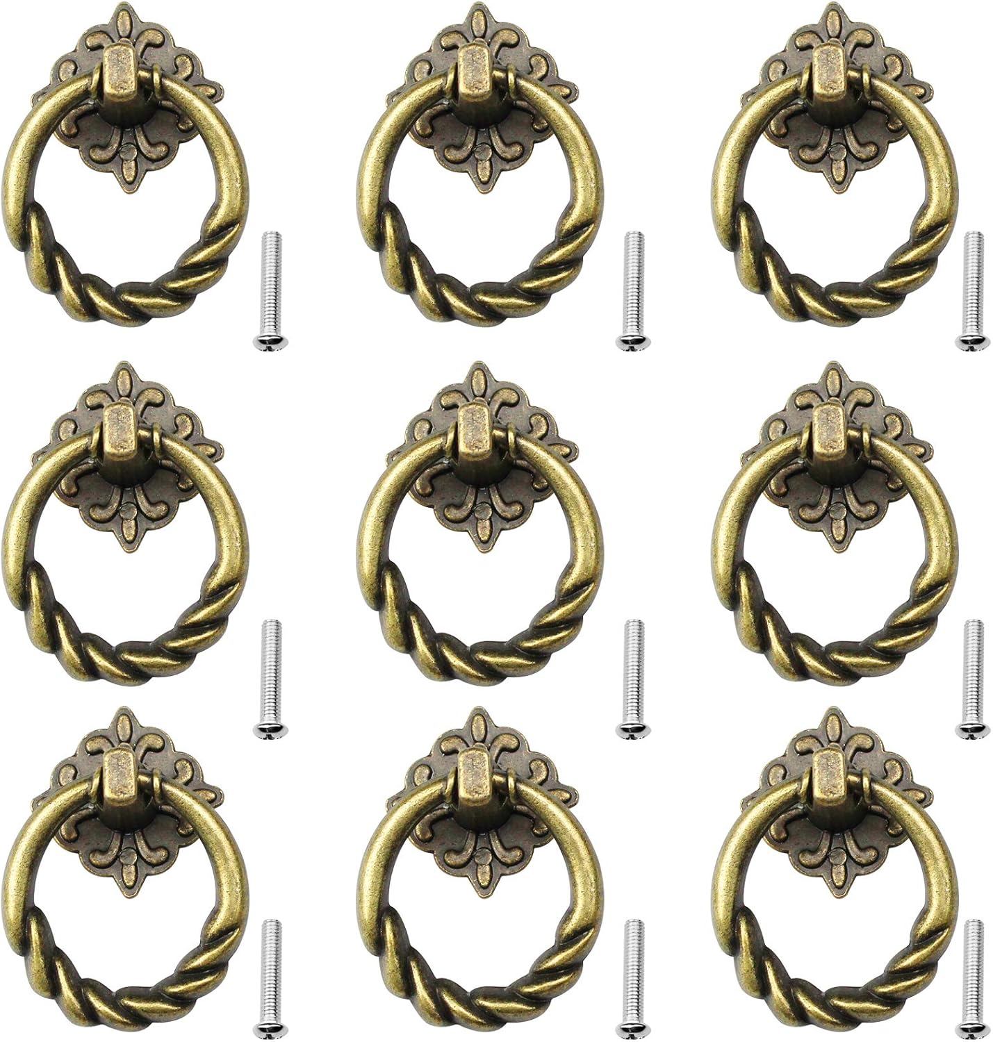 DylanEU 9 Pcs Vintage Ring Pull Handles with Screws Retro