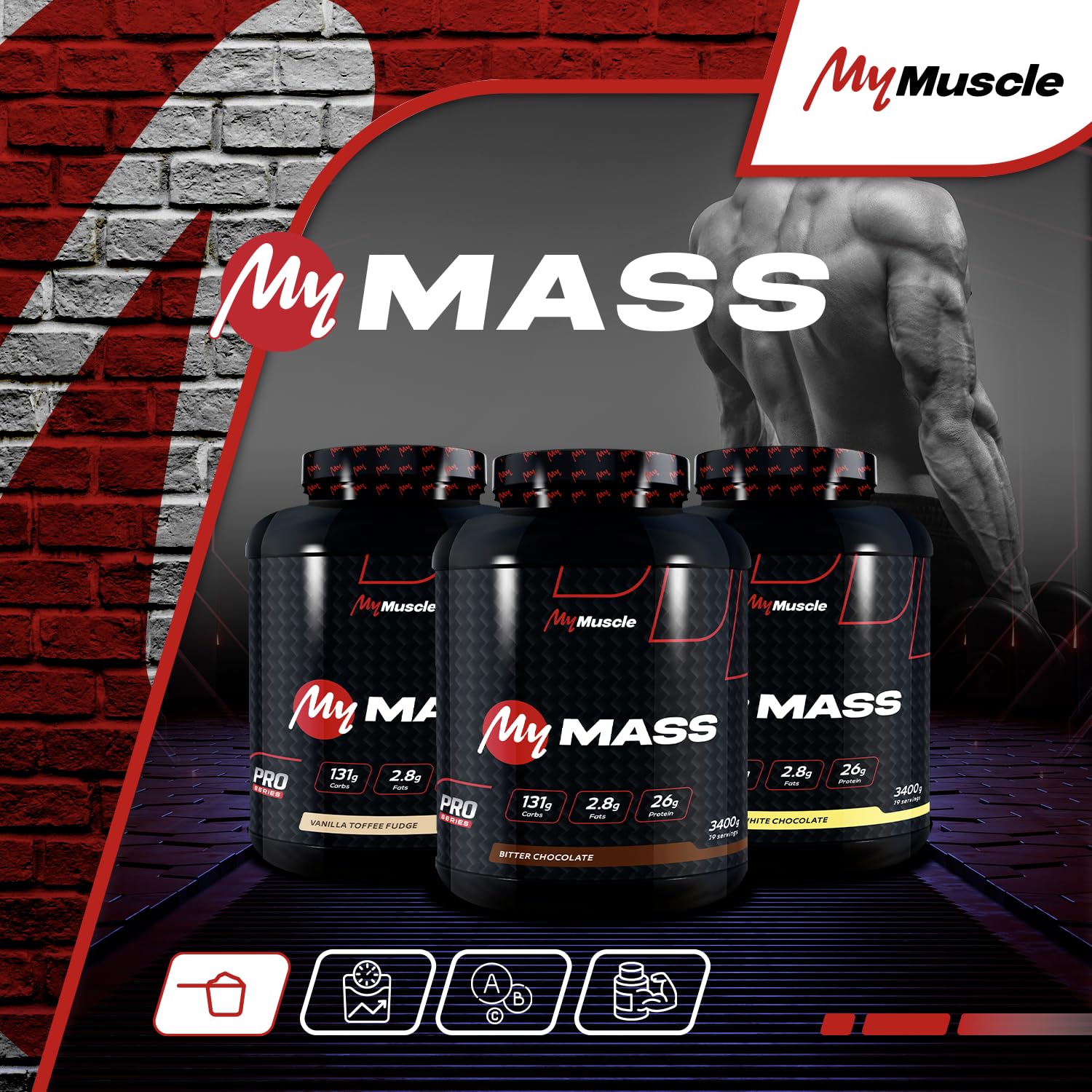 My Mass - Hard Gainer en Poudre - Prise de Masse Musculaire - Banana White Chocolate 3,4kg - 19 Portions