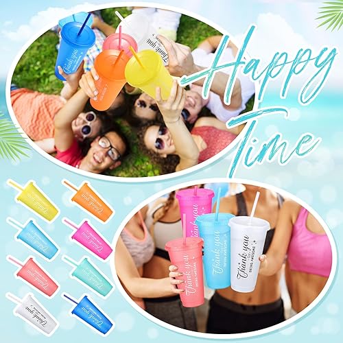 Miniatura 6 de 24 vasos inspiradores de agradecimiento, vaso colorido de 24 onzas con tapa y pajilla, vasos de plástico reutilizables, regalo de agradecimiento de