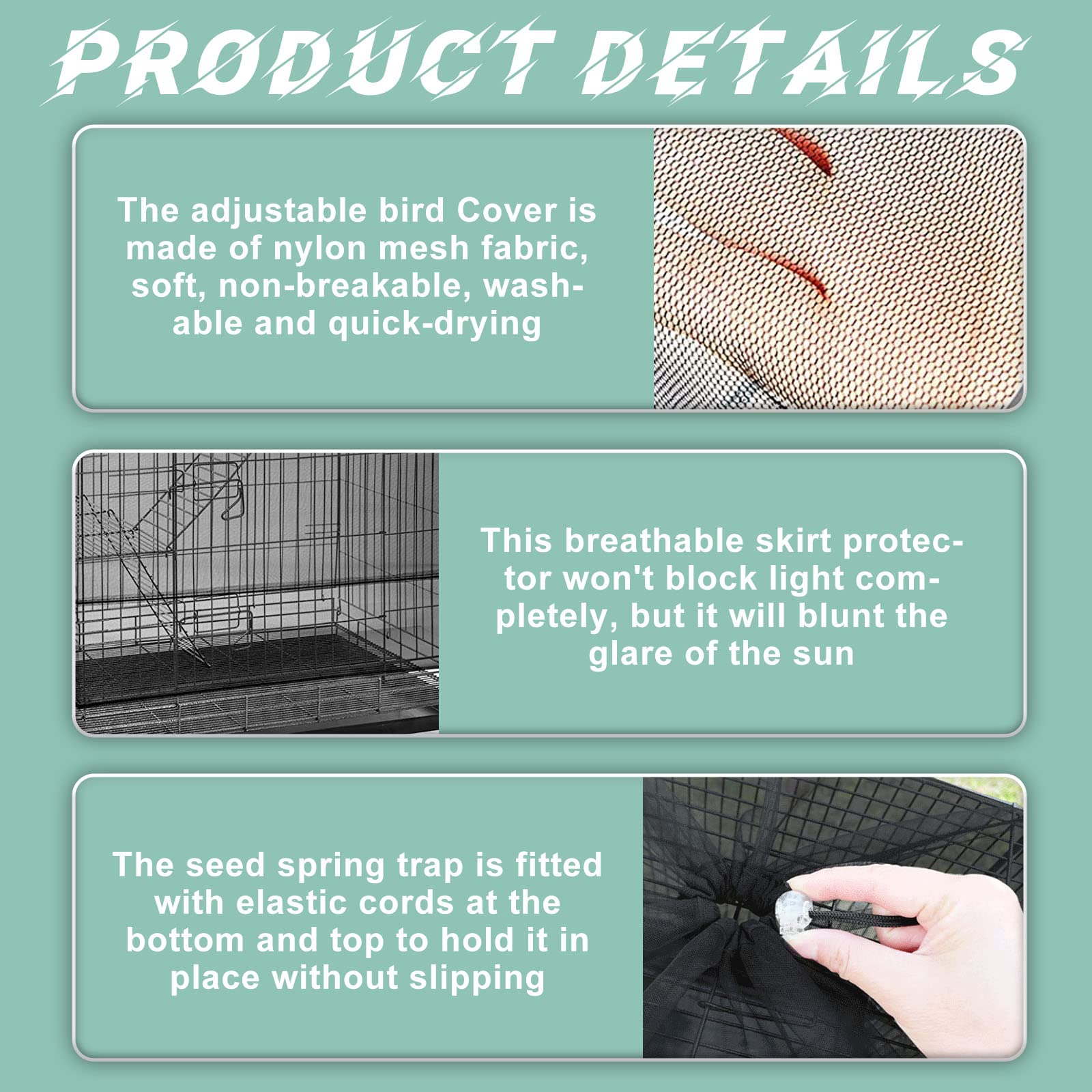 3 Pièces Couverture de Cage à Oiseaux,Extra Large Attrape-Graine 300cm,Housse de Cage à Oiseaux Réglable,Housse pour Cage Oiseaux Maille,Housse Cage Oiseau pour Cages à Oiseaux Attrape Graine