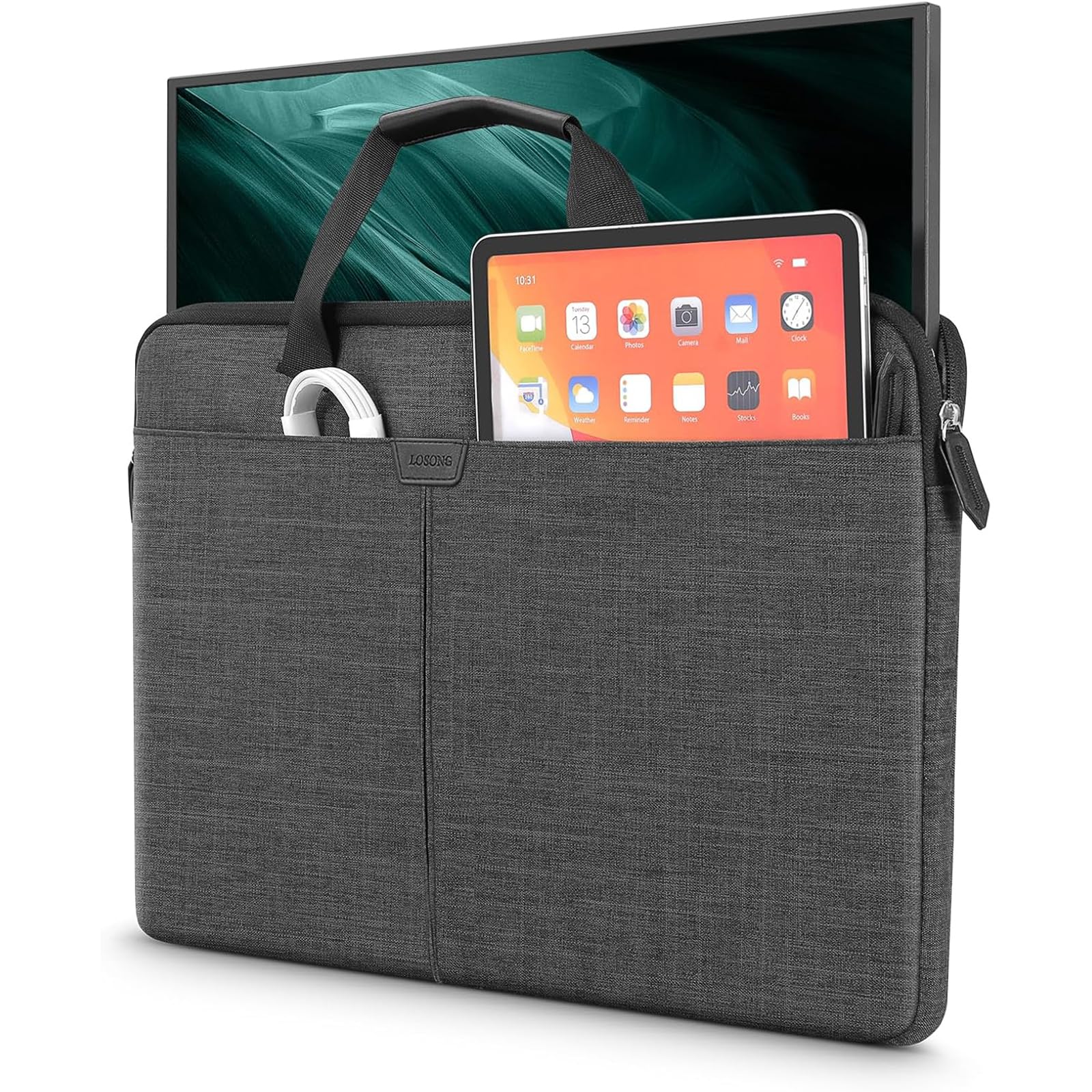 Custodia protettiva per monitor portatile da 21,5 pollici, con manico in poliuretano, grande tasca per accessori e impermeabile, per monitor da viaggio, custodia per display, colore grigio