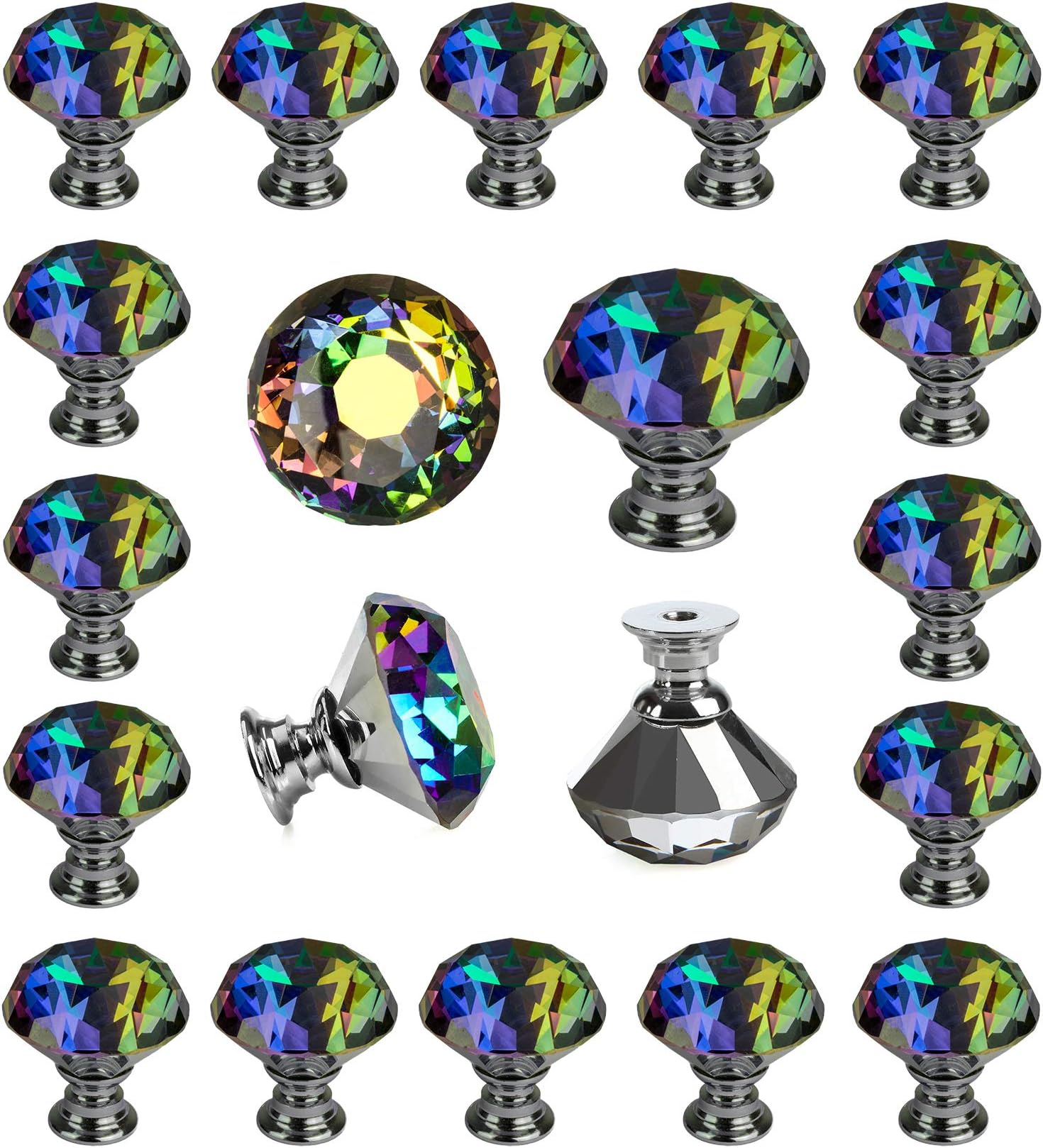 26 pcs Crystal Rose Gold Glass Drawer Pulls 30 mm Decorative Knobs for