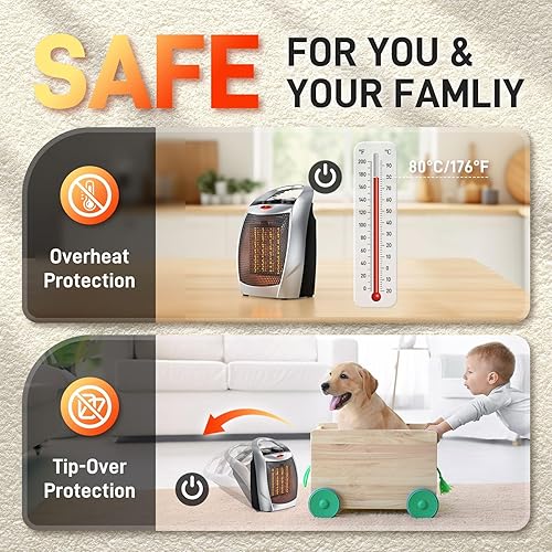 Miniatura 3 de Rintuf Small Space Heater, 1500W Electric Heater, PTC Fast Heating Ceramic Heater w 3 Modes, Adjustable Thermostat, OverheatTip-Over Protection,