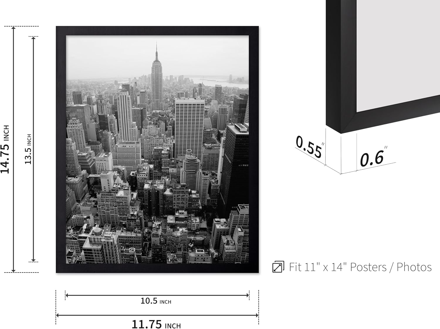 Poster Master New York City Poster - Manhattan Print - Photography Piece - Black & White Art - New York Skyline NYC Illustration - City Artwork - Living Room or Bedroom Wall Decor - 11x14 Black Framed