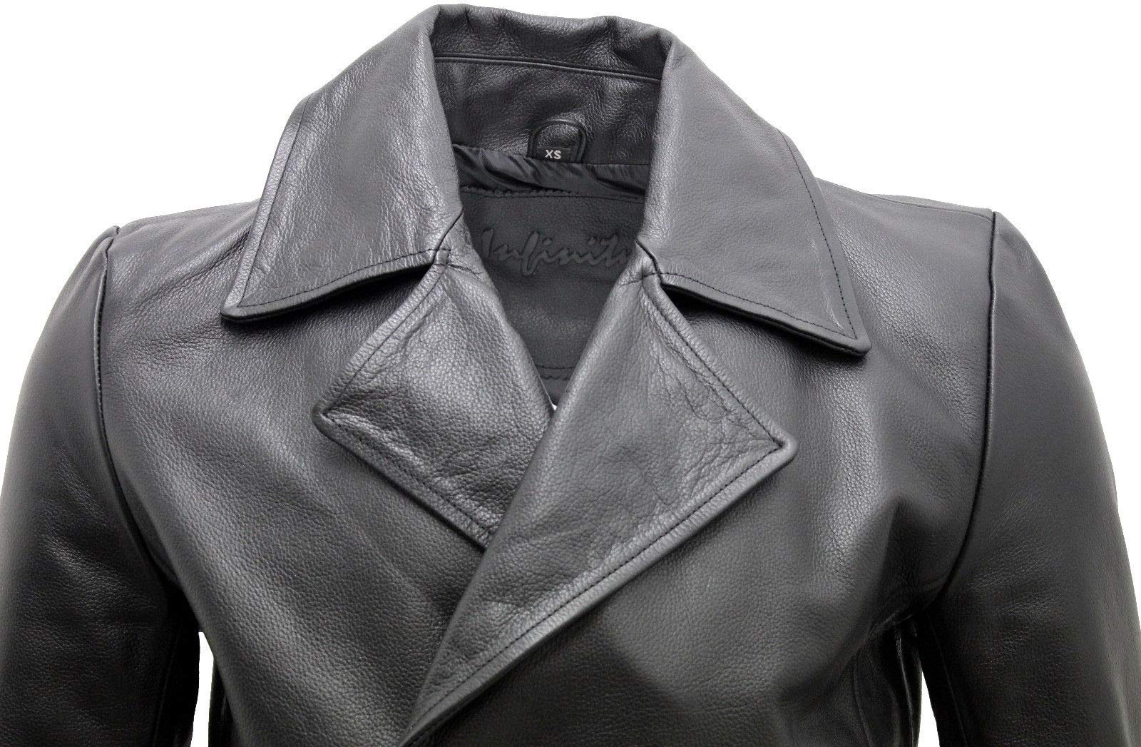 Infinity Hommes Général Longue Noir Manteau de Cuir Naval Allemand