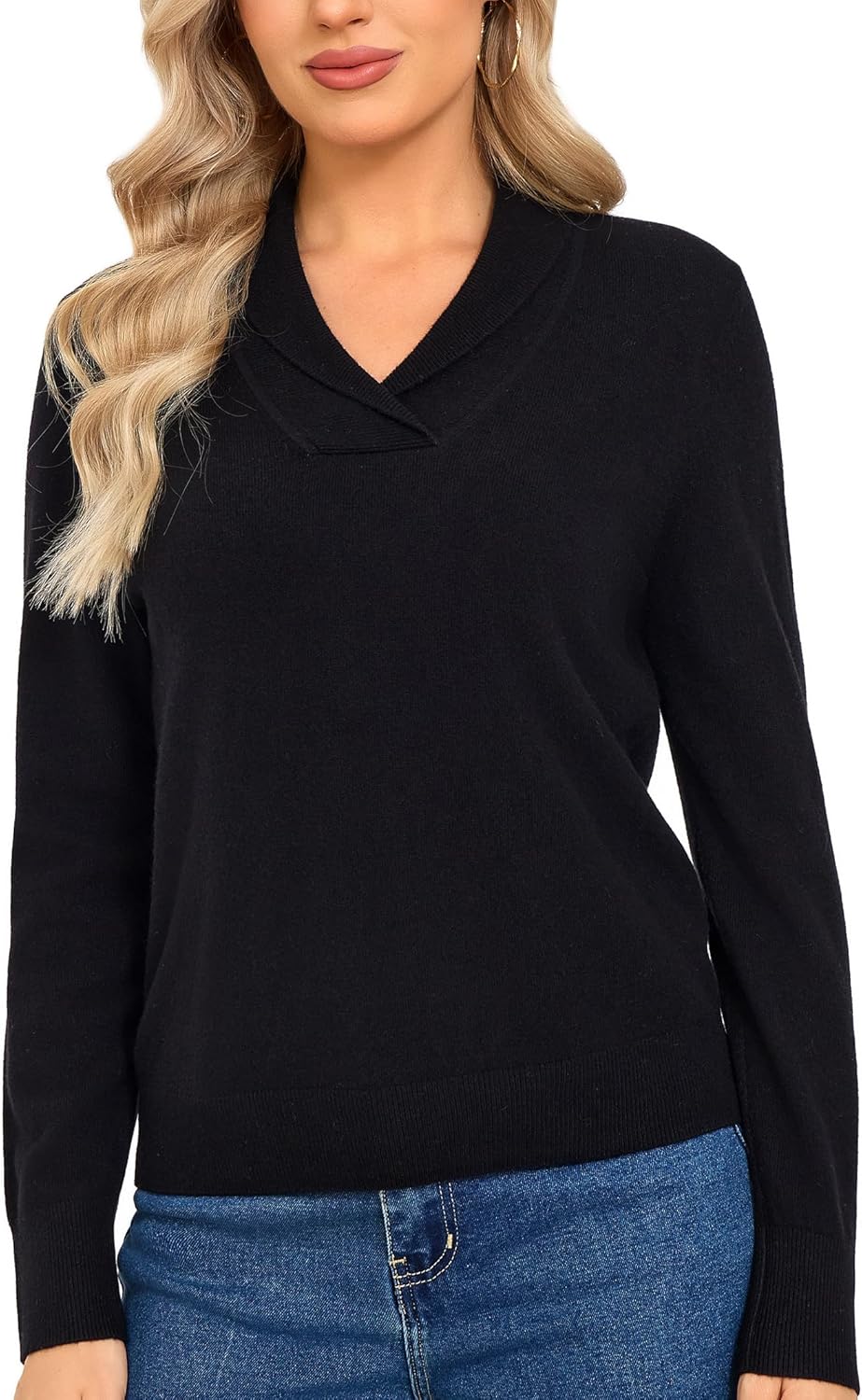 V Neck Sweaters for Women – 100% Merino Wool Shawl Collar Pullover Warm Winter Sweater Long Sleeve Jumper Knit