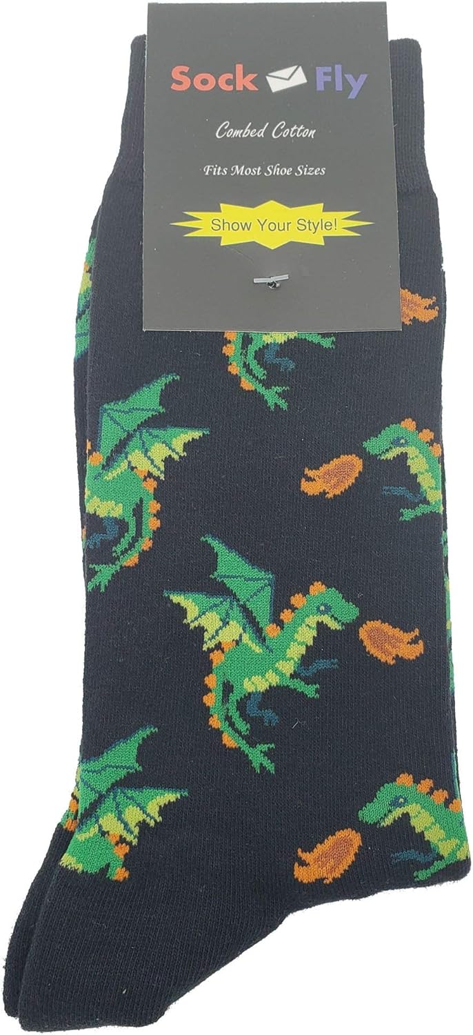 Dragon Dress Socks Funny Novelty Crazy Fun Design Men Size 8-12 Cotton Casual Crew Colorful Funky Gift for Men - Image 4