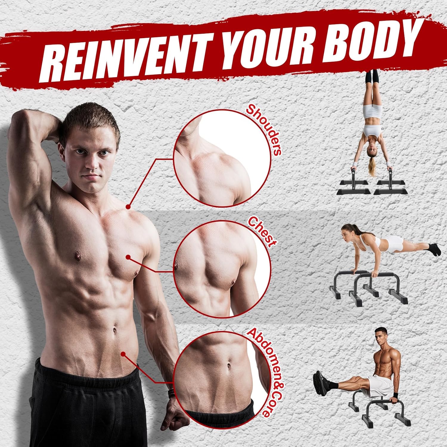 Push Up Bars: Sweat-resistant Parallettes Bar for Handstands L-sit & Dip, No Wobbling Strength Training Pushup Stands for Women Men Workout Core Exercise at Home Floor Gym - Image 6