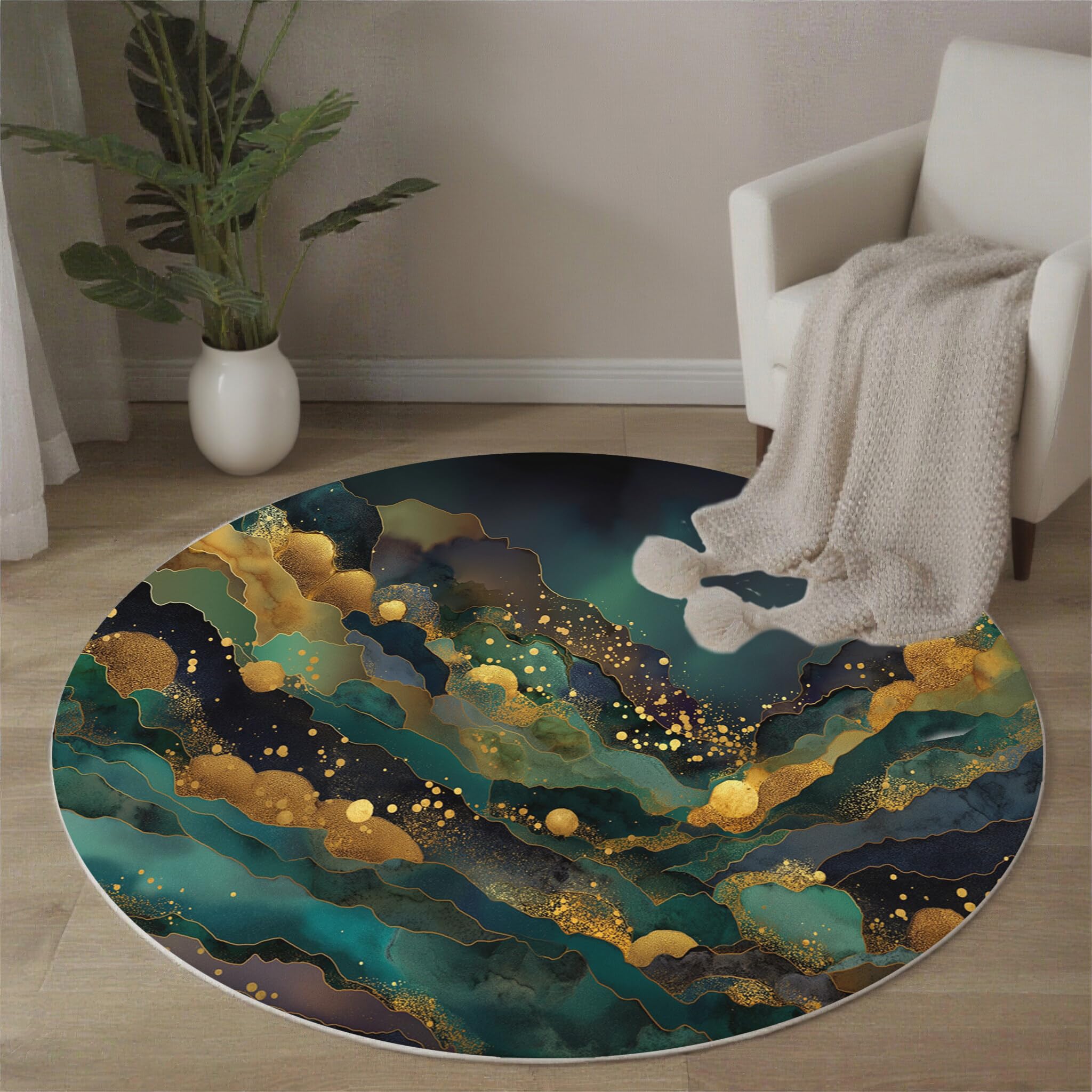 Tapis de décoration marbre Ø120cm lavable et antidérapant pour bureau