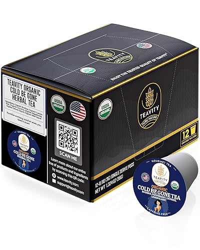 TEAVITY Cápsula de té orgánica Cold Be Gone  Compatible con cafeteras Keurig K-Cup 2.0  Funciona con cápsulas de té Keurig y tazas de té K  USDA