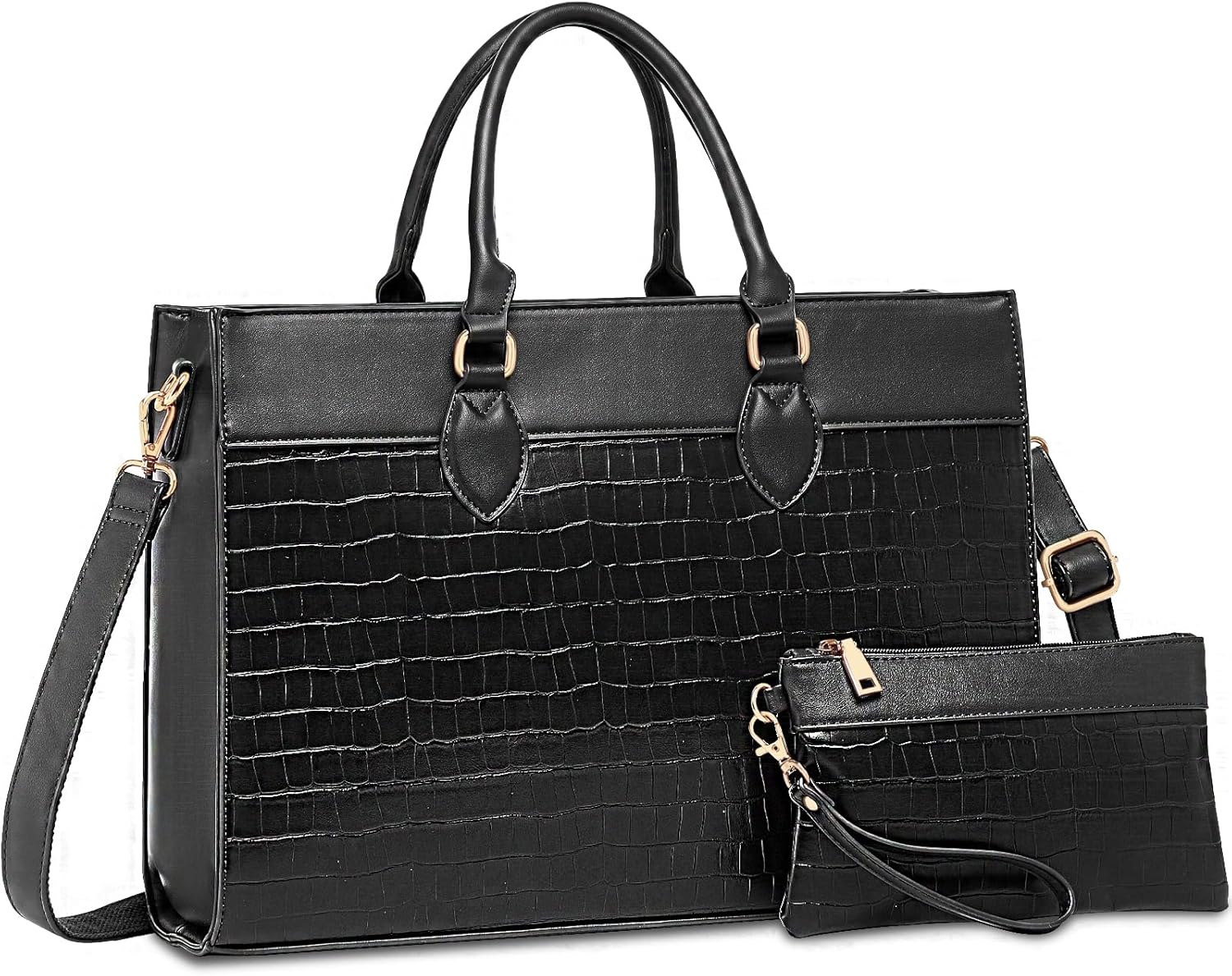 BOLOSTA Laptop Bag for Women 15.6 inch Work Tote Bags for Women Large Waterproof Leather Computer Bag with Clutch Purse