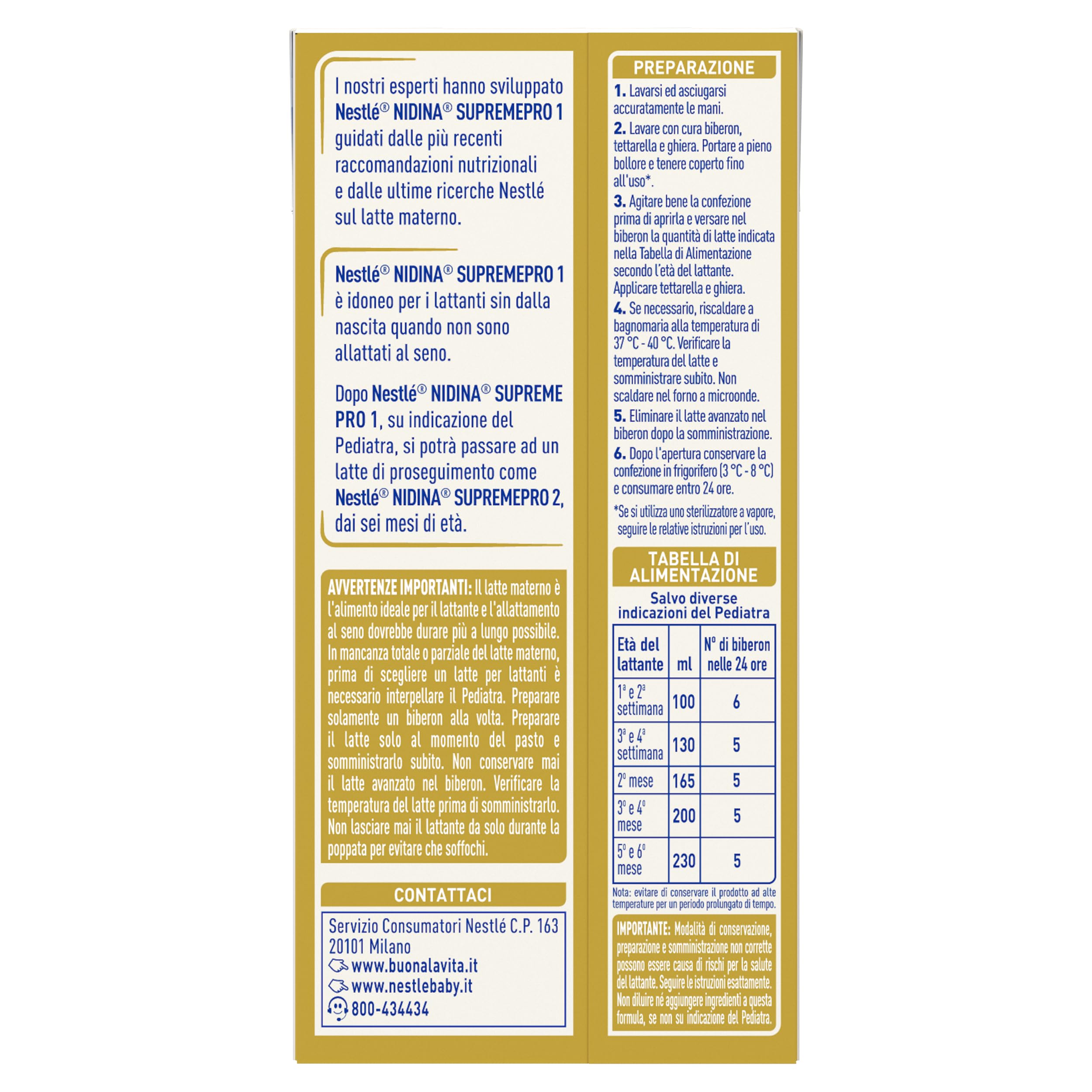 NIDINA SUPREMEpro 1 Latte per Lattanti Liquido dalla nascita, 12 Brick da 300ml (3,6L)