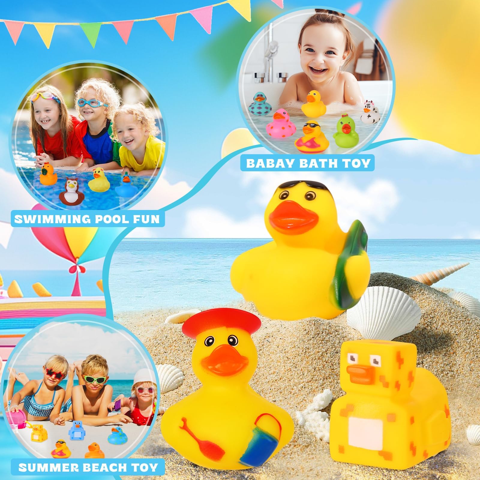 SCIONE 24 Stück Badeenten – Niedliches Gummi-Enten Set für Baby Shower, Geburtstag & Poolparty | Wasserspielzeug Kinder Outdoor, Badewannenspielzeug & Strandspielzeug | Quietscheenten & Gummiente als